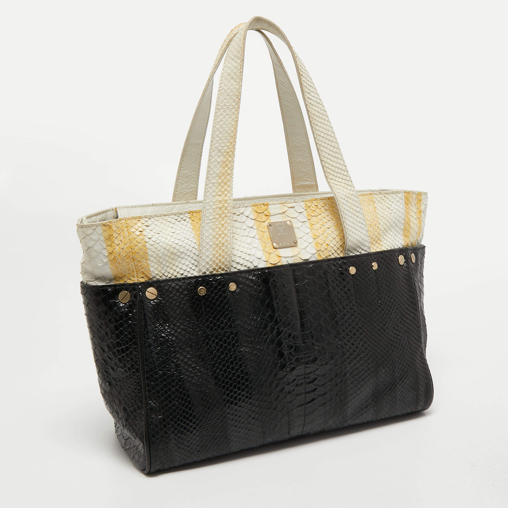 MCM Yellow/Black Python Embossed Leather Zip Tote MCM | TLC