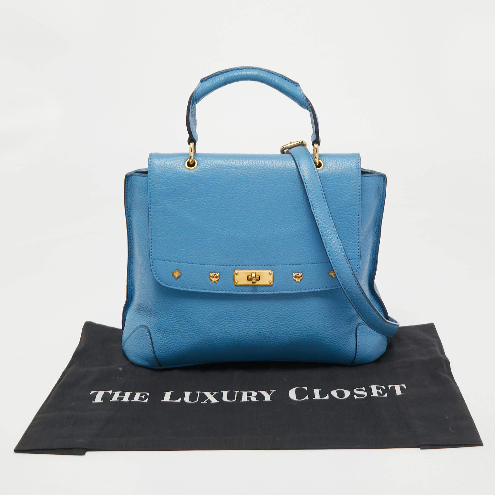 Mcm Light Blue Leather First Lady Top Handle Bag