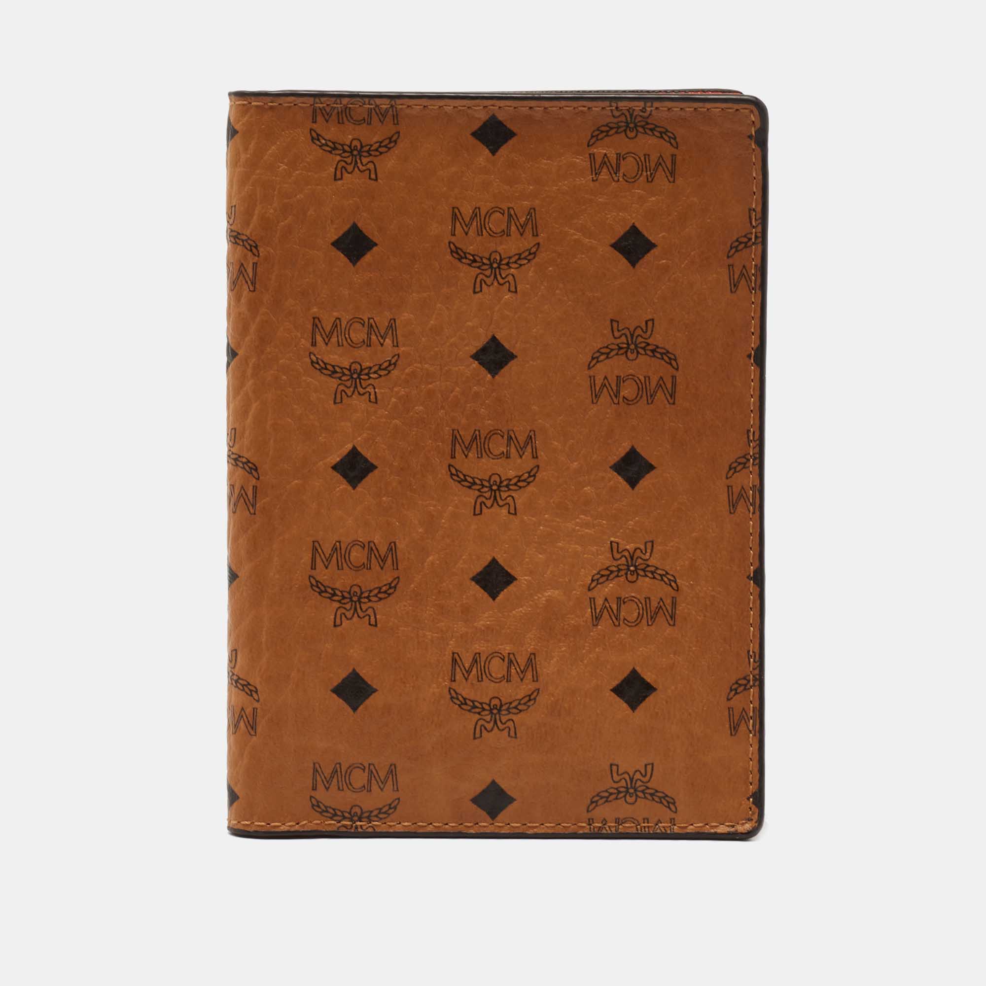 MCM Cognac Visetos Coated Canvas Passport Holder