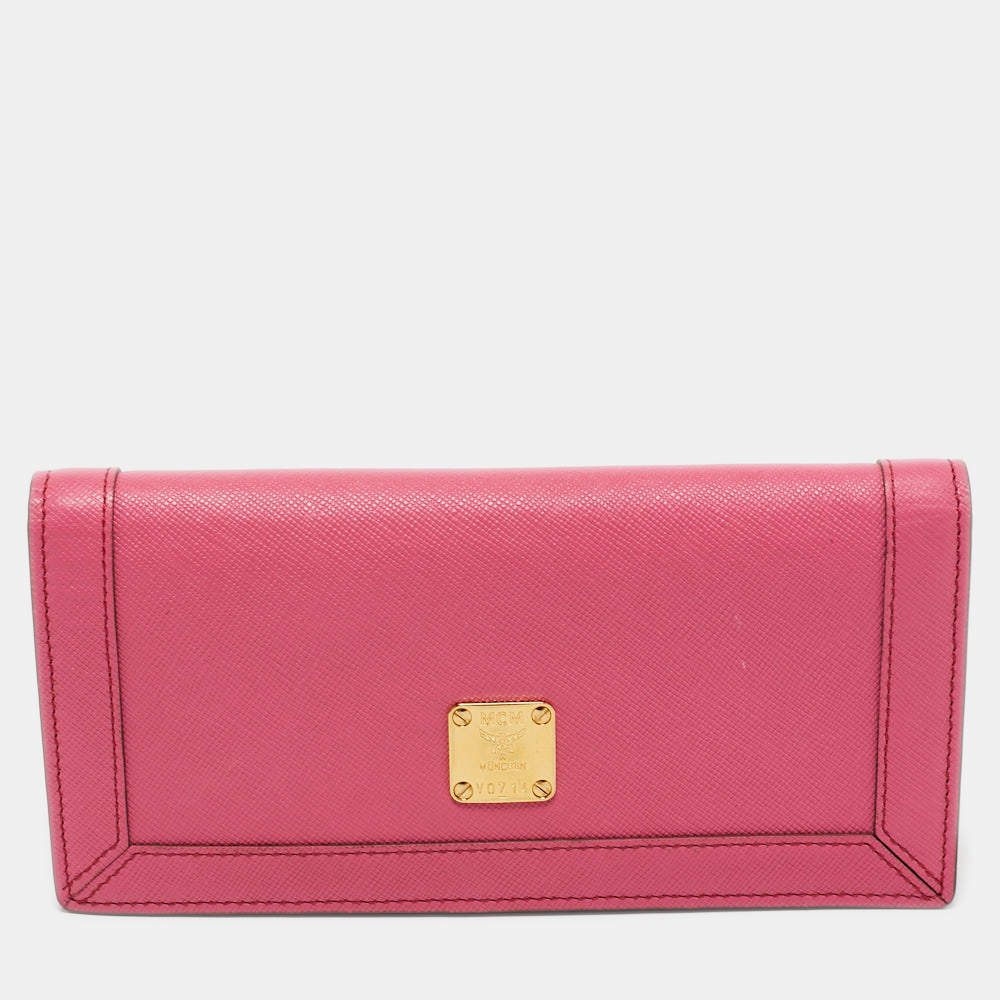 MCM Wallet Tri-Fold Leather Pink Color Accessory from Japan Used