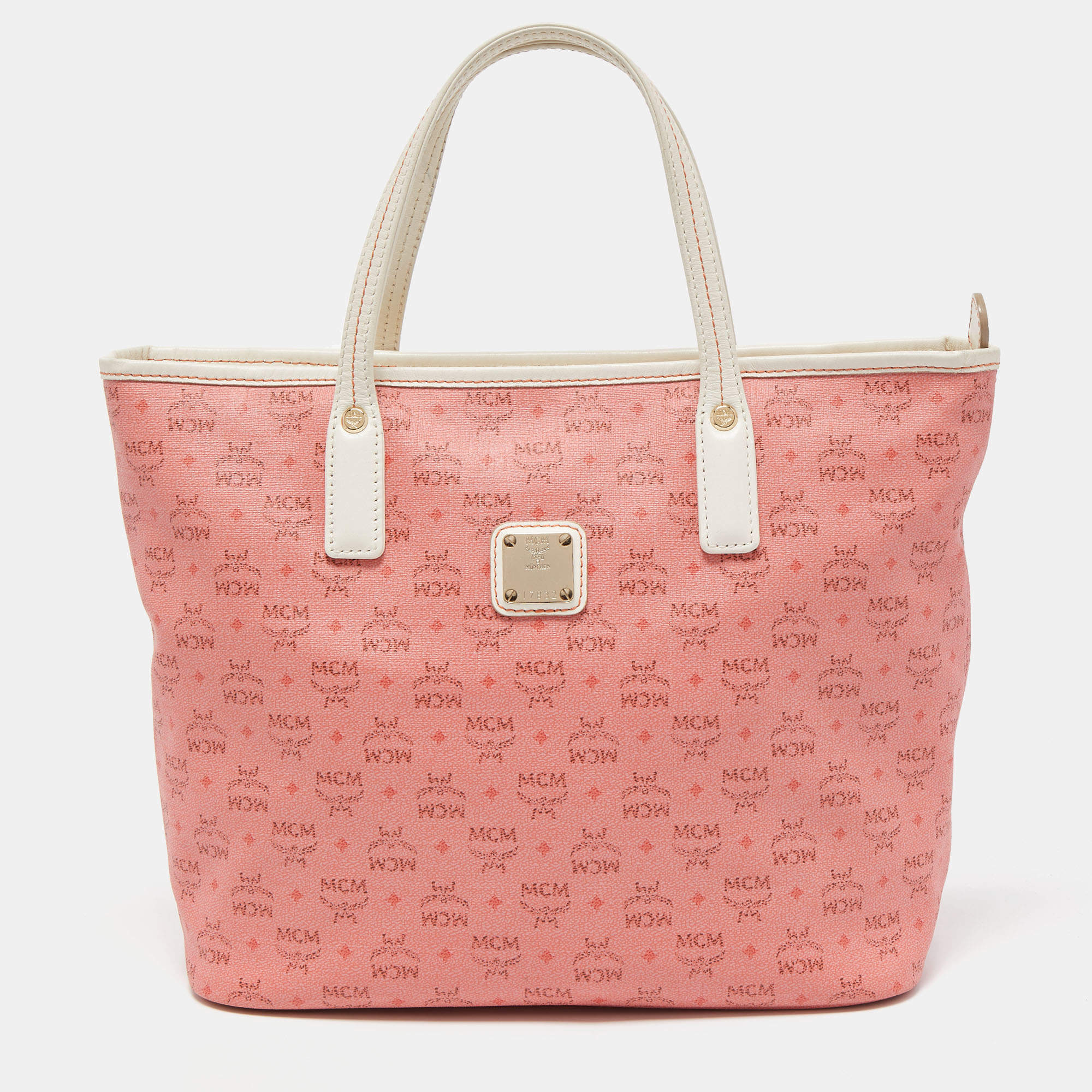 MCM Pink/Off White Visetos Coated Canvas and Leather Tote
