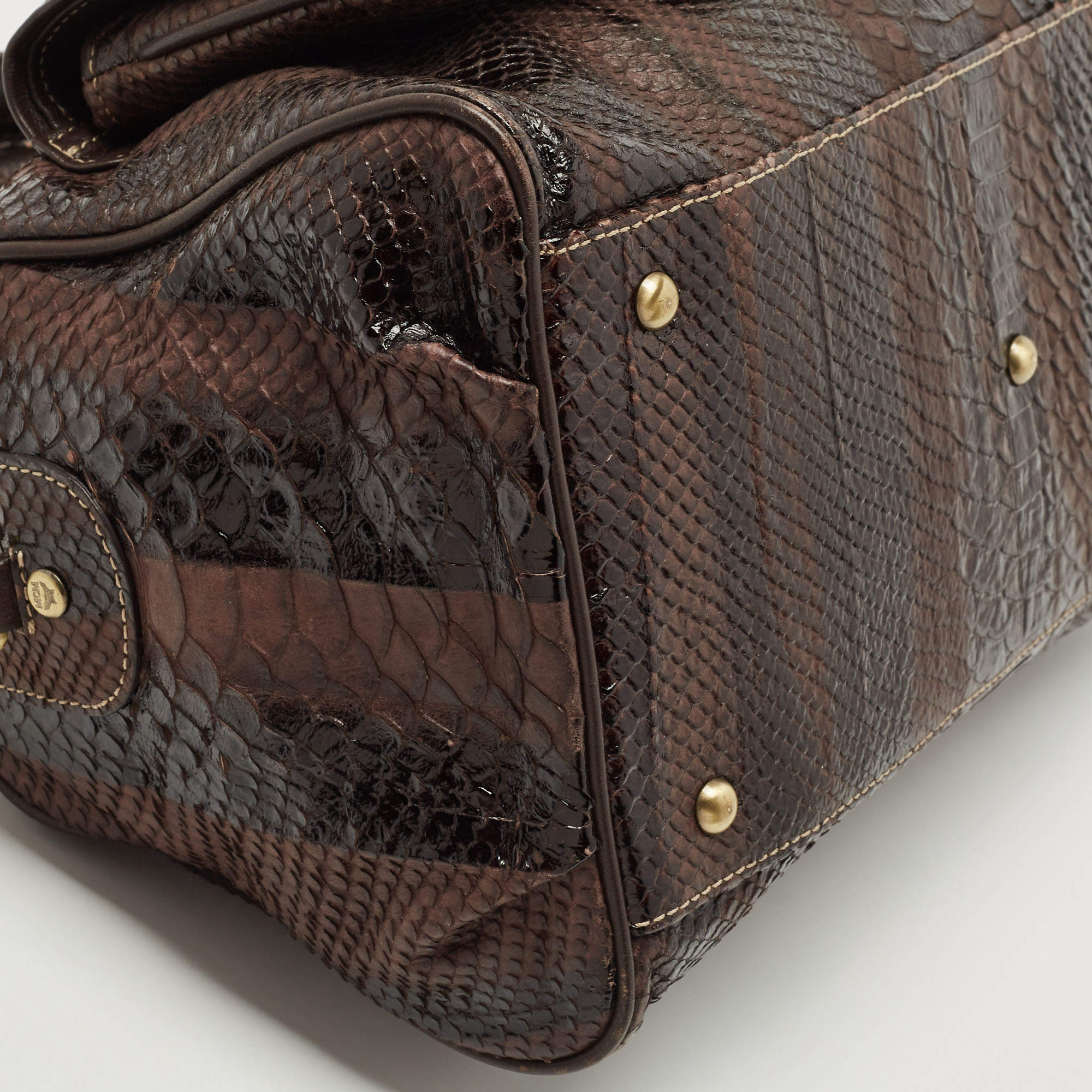MCM Crocodile Embossed Leather Satchel Bag