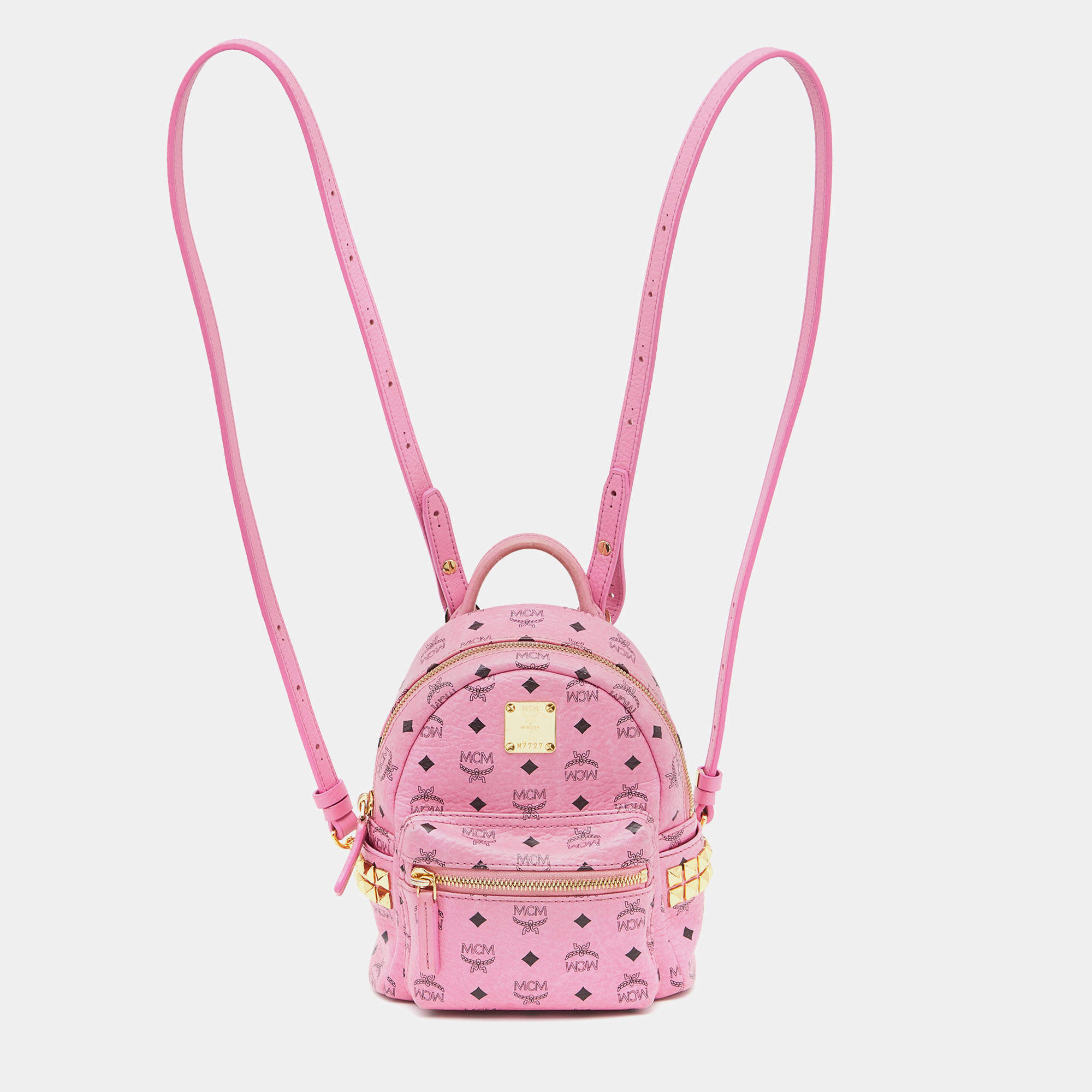 MCM Large Front Studded Stark Backpack in Pink