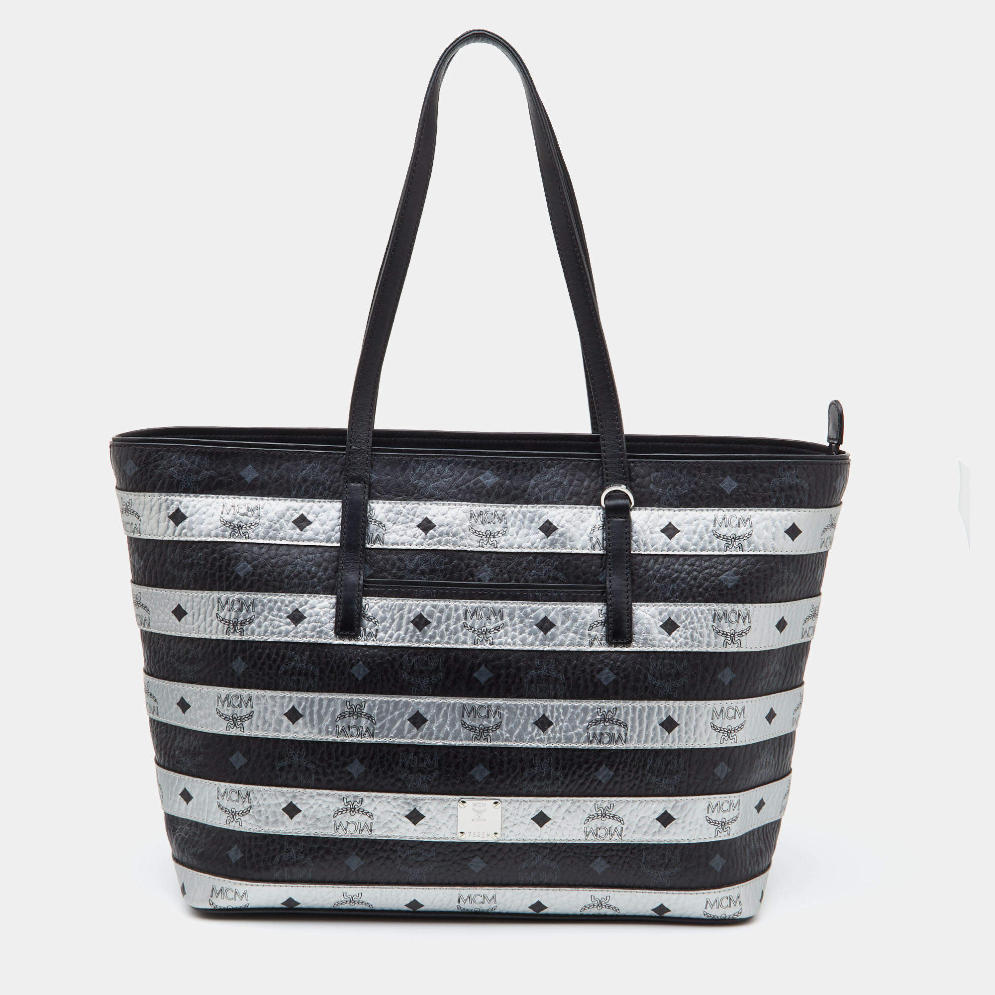 MCM Black/Silver Visetos Coated Canvas and Leather Shopper Tote