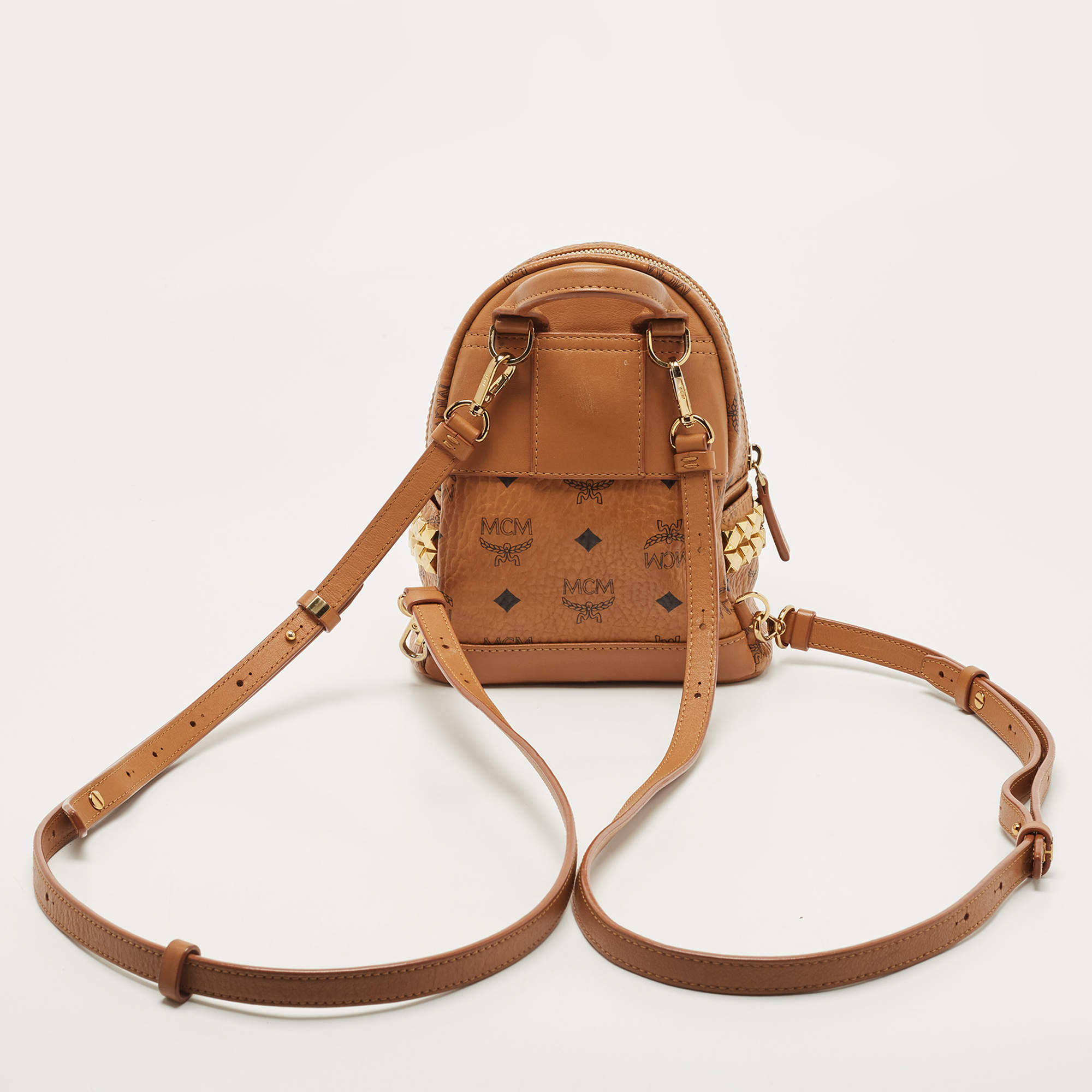 MCM Tan Visetos Coated Canvas and Leather Mini Studded Stark-Bebe