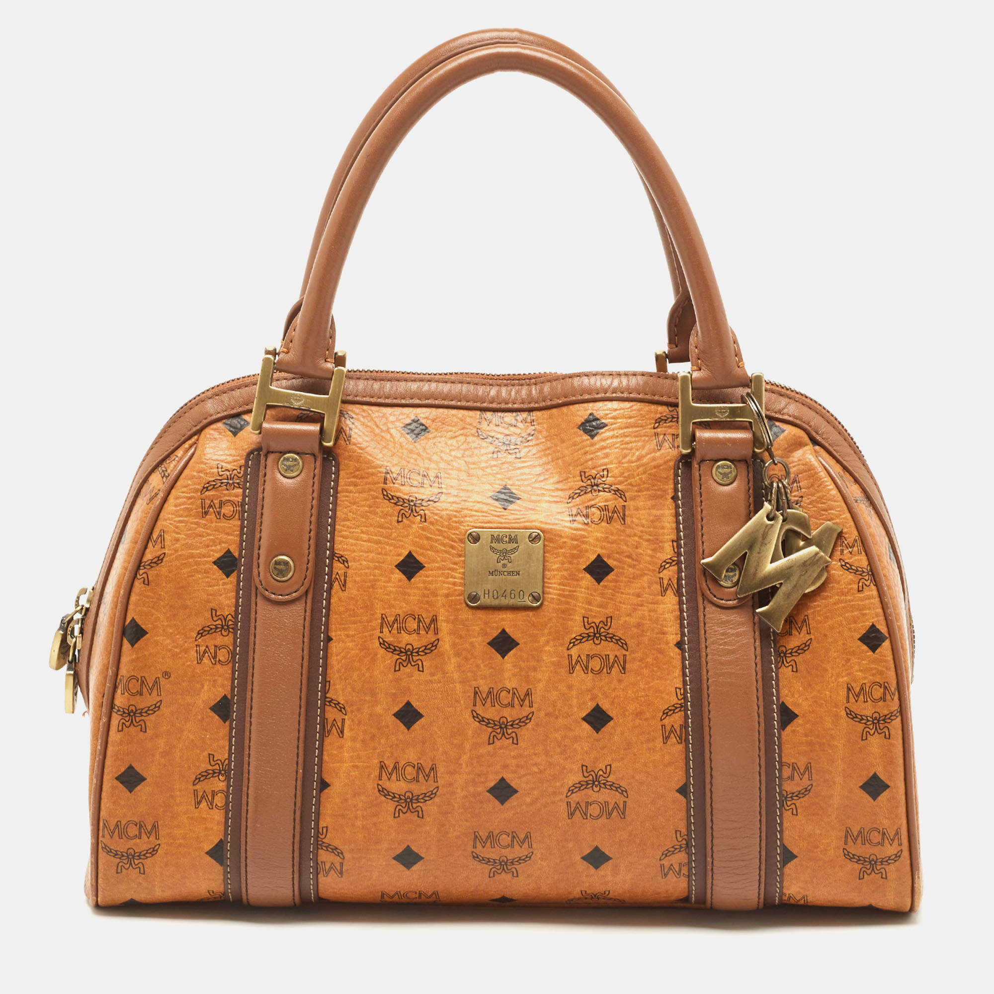 MCM Cognac Visetos Coated Canvas and Leather Satchel