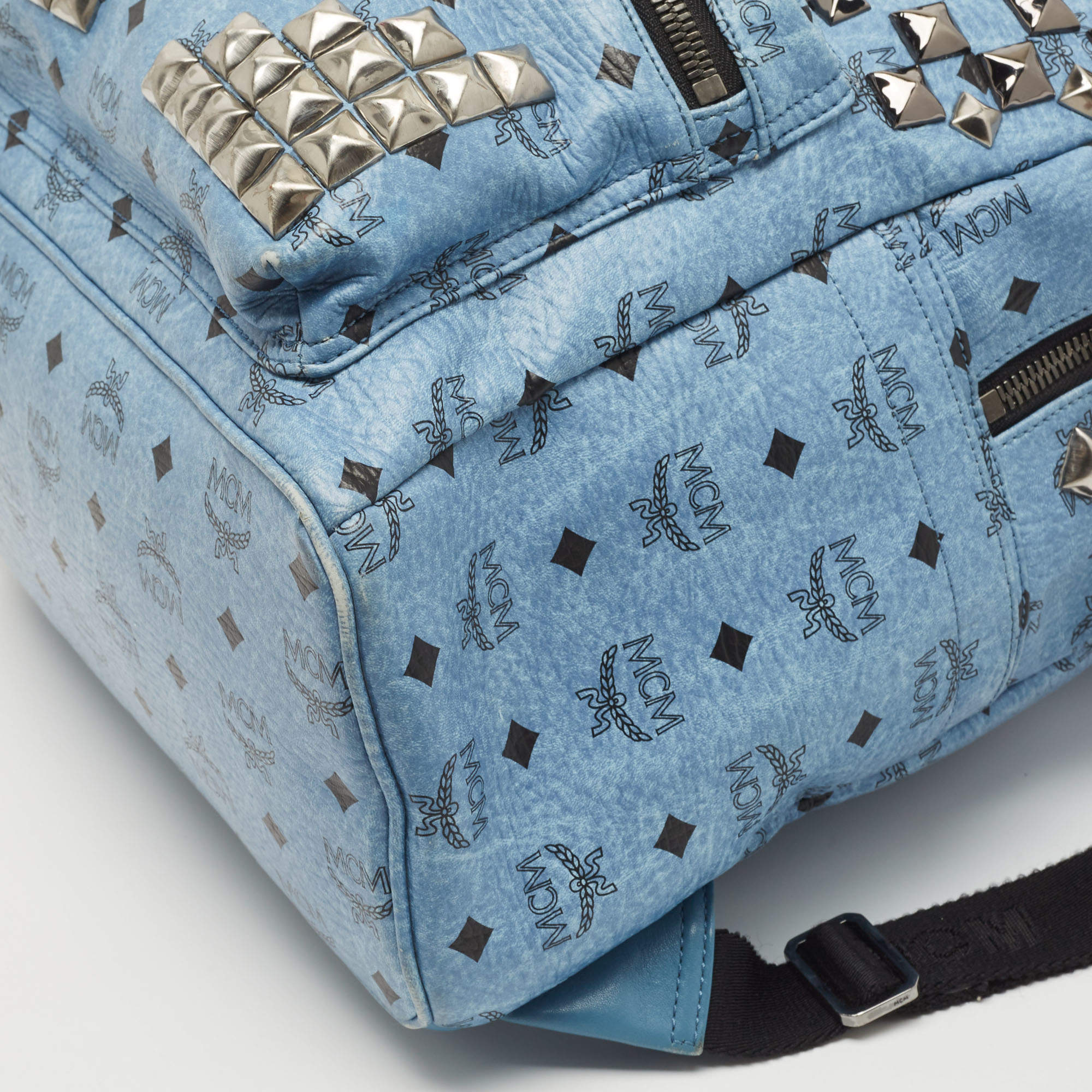 MCM Light Blue Visetos Coated Canvas and Leather Studs Backpack MCM | The  Luxury Closet