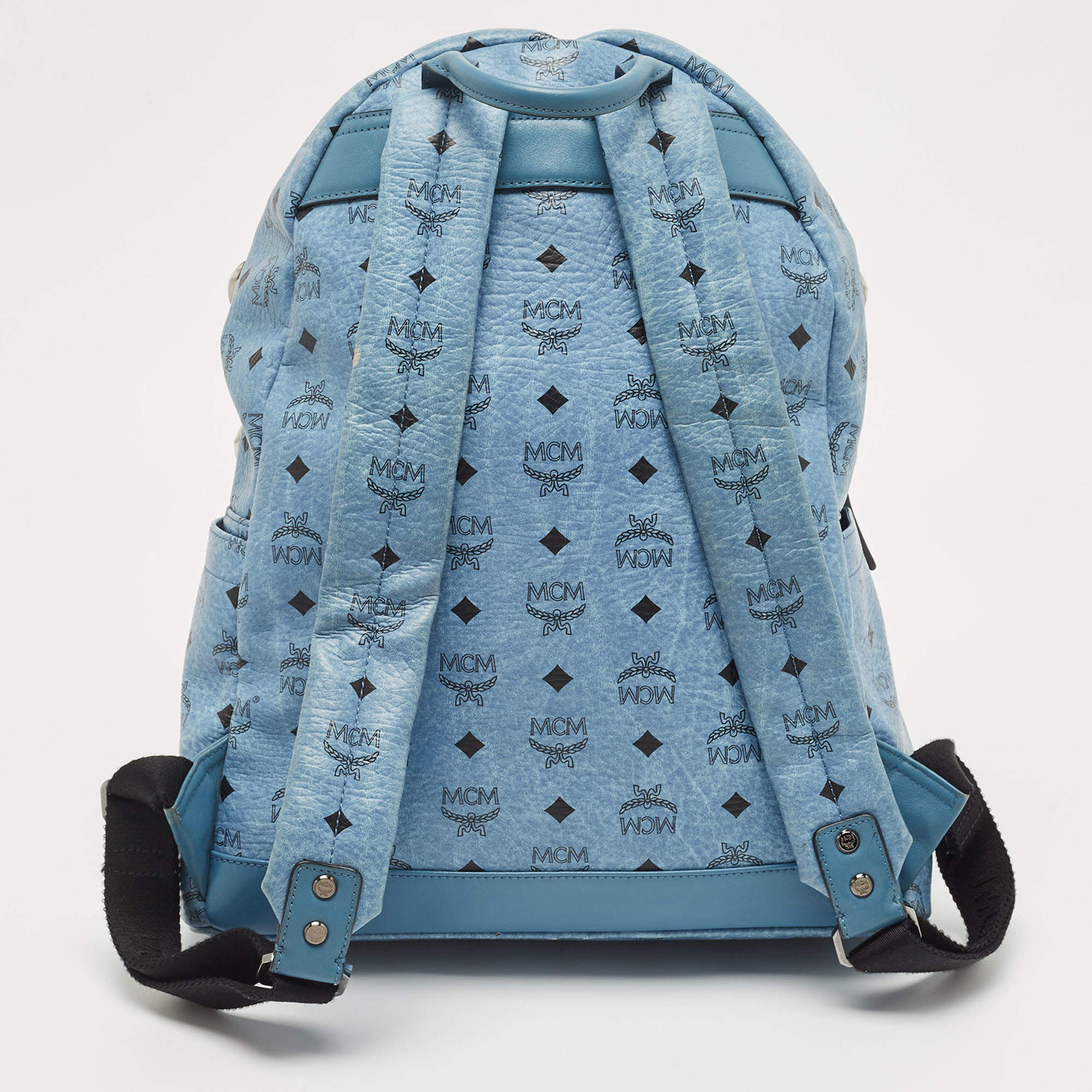 MCM Medium Palm Tree Visetos Coated Canvas Backpack Blue