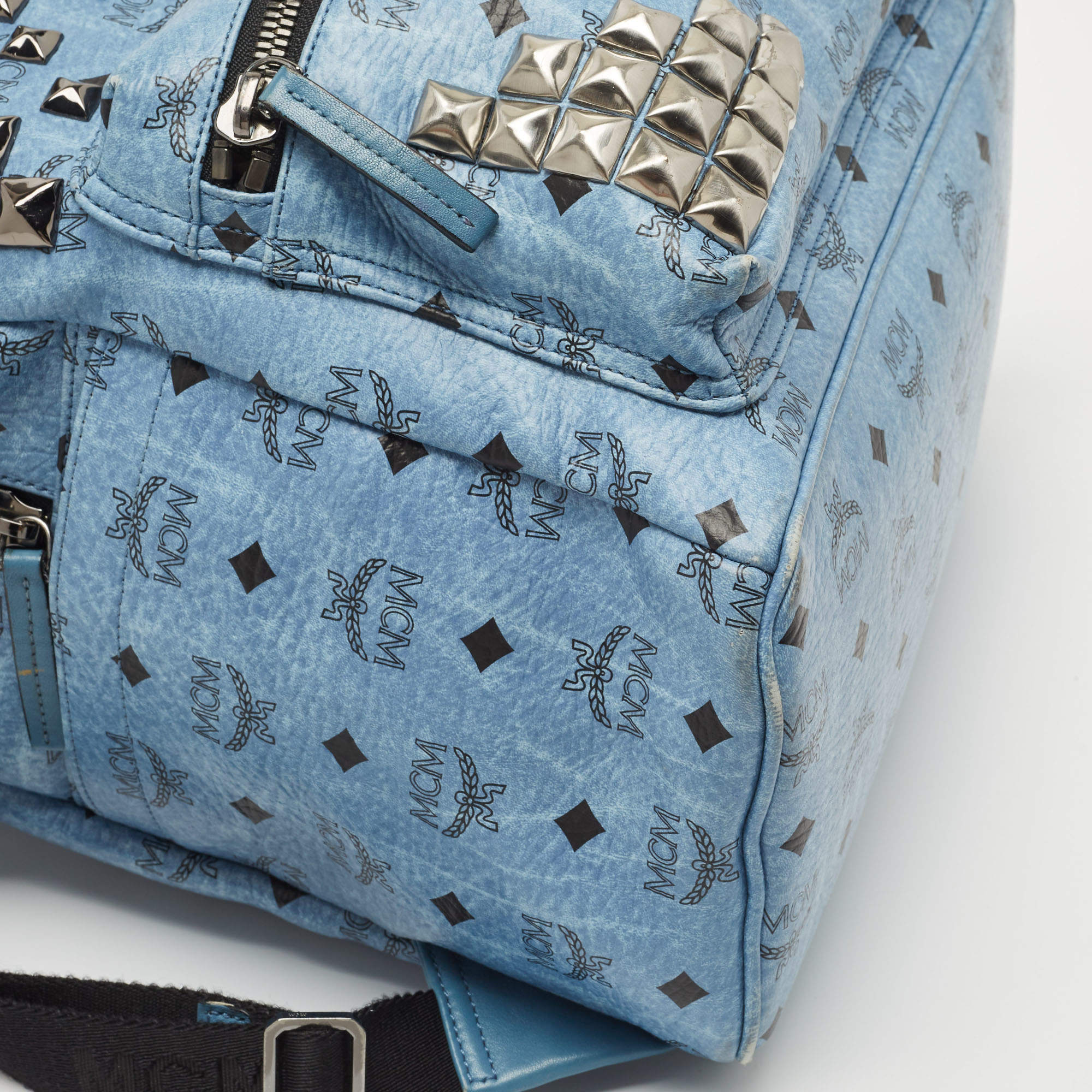 MCM Light Blue Visetos Coated Canvas and Leather Studs Backpack MCM | The  Luxury Closet