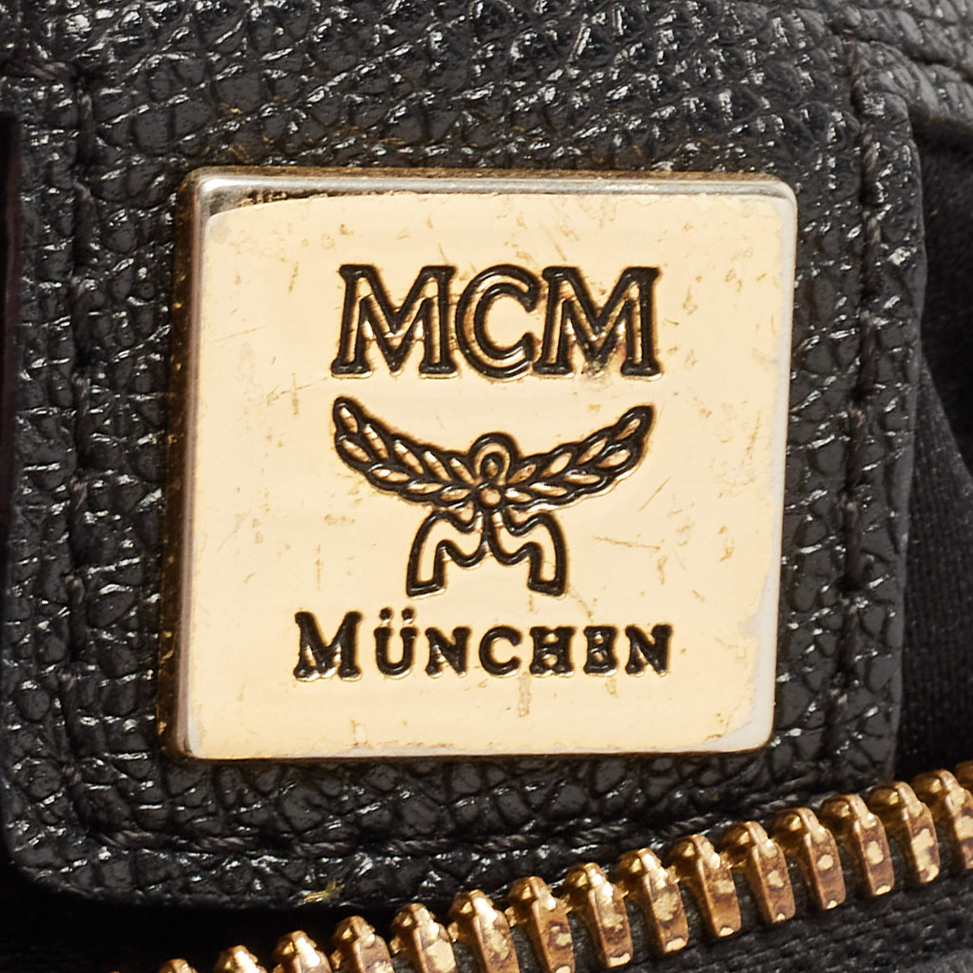 MCM Black Leather Embellished Boston Bag MCM