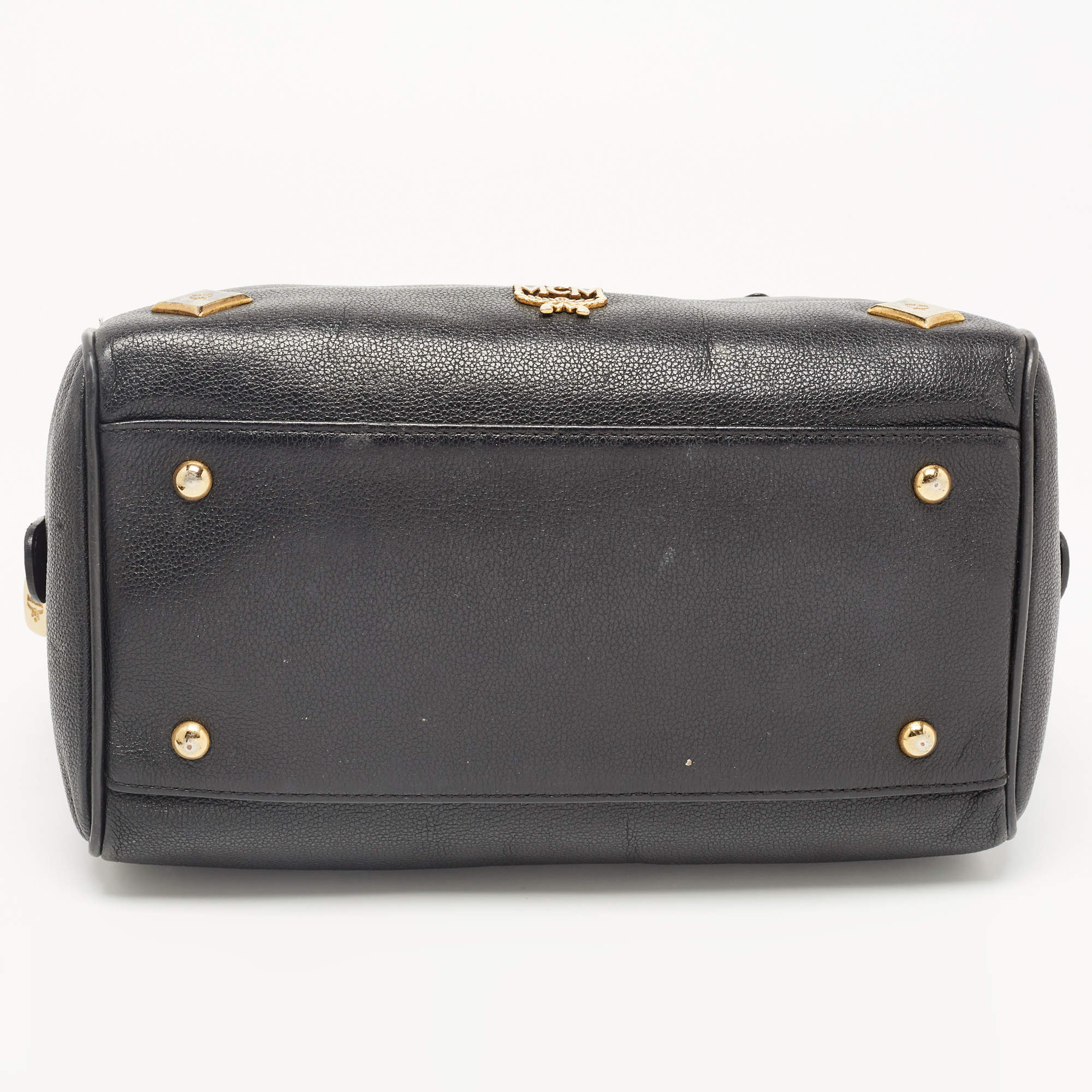 MCM Black Leather Embellished Boston Bag MCM