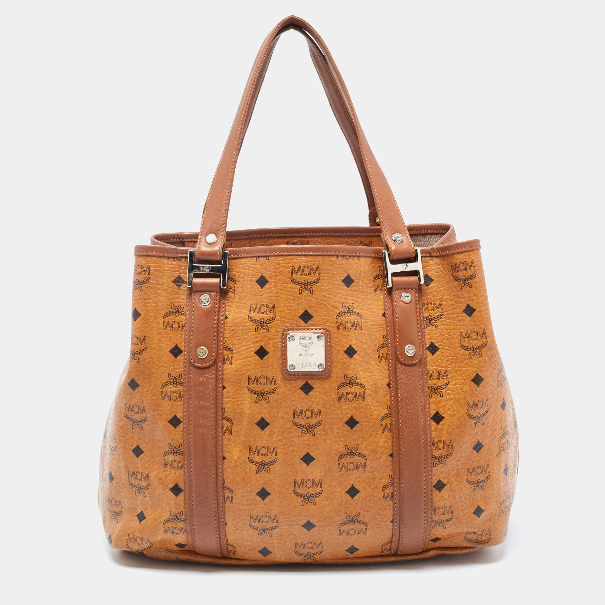 MCM Tan Visetos Coated Canvas and Leather Shopper Tote