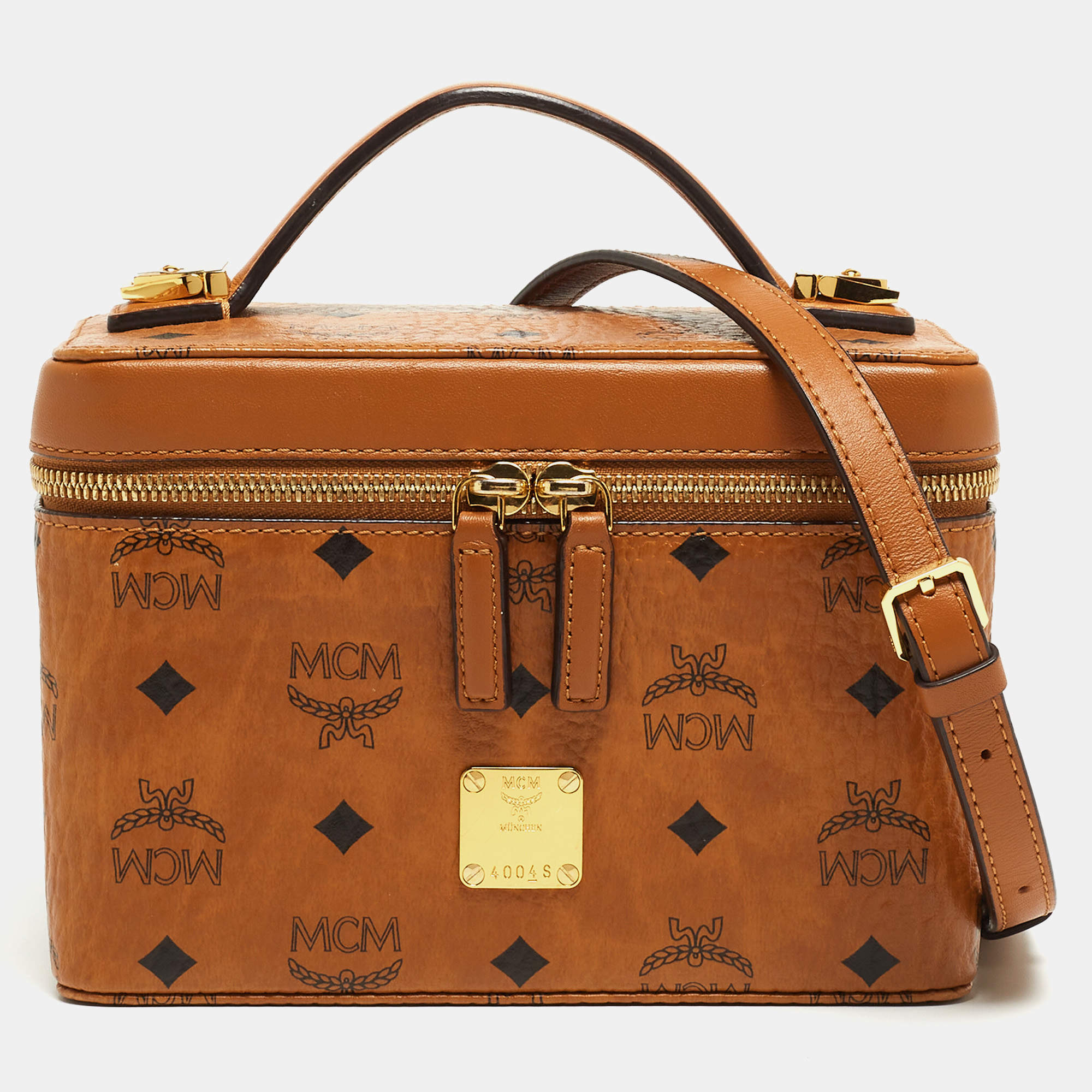 Mcm Rockstar Vanity Case in Visetos Original Cognac