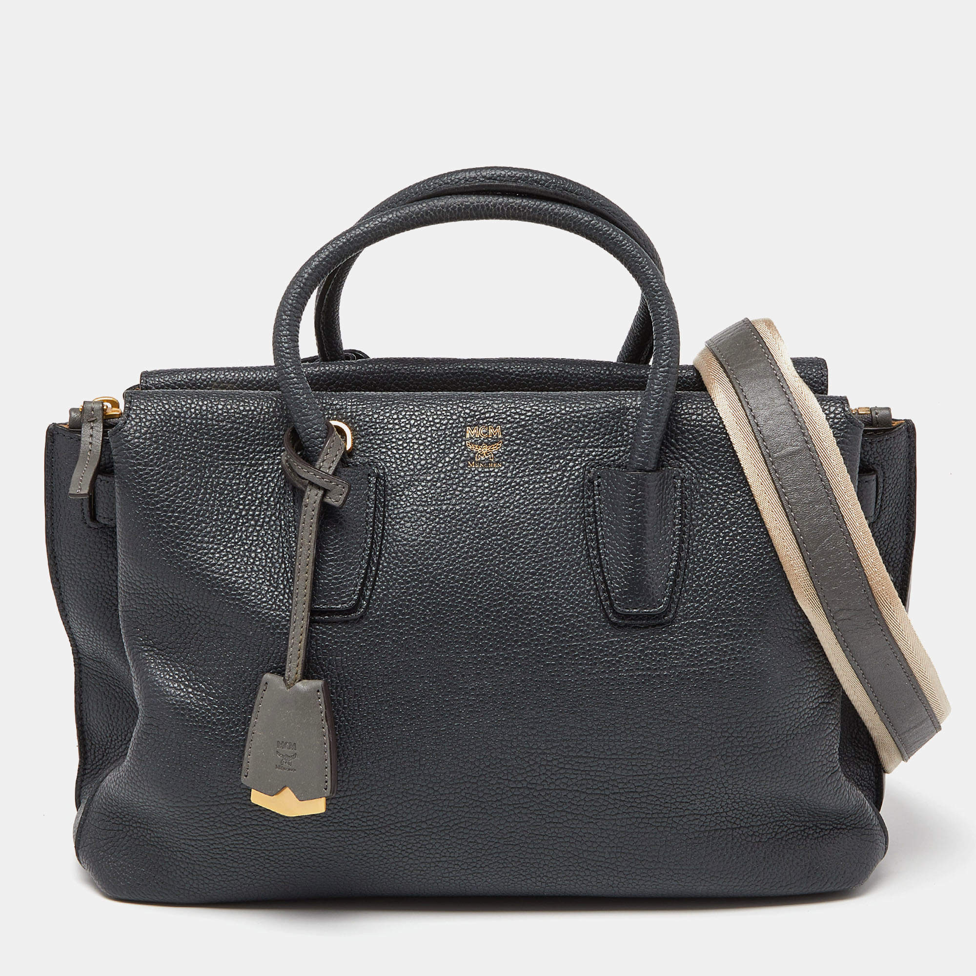 Pre Owned MCM Dark Grey Leather Medium Milla Tote