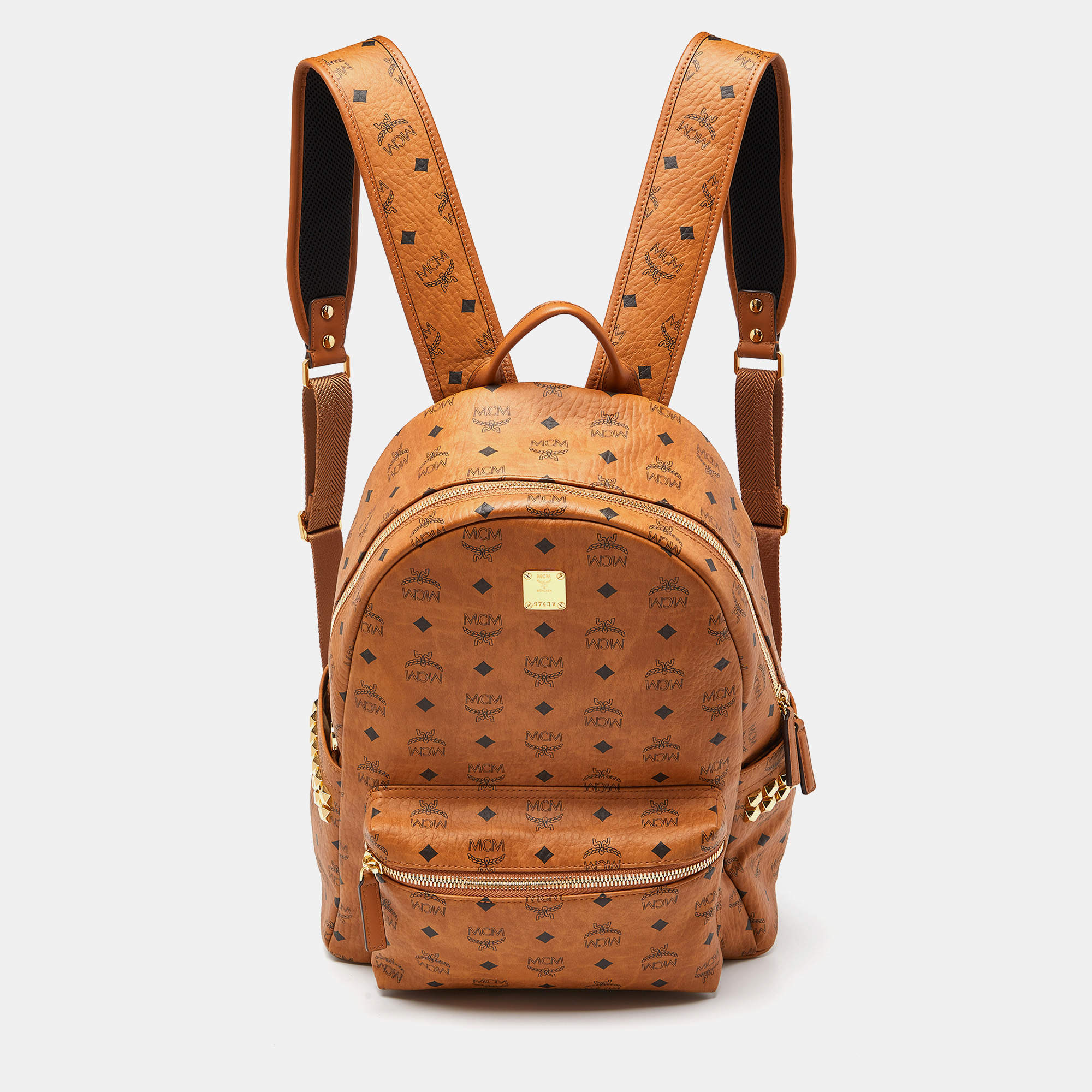 MCM Cognac Visetos Coated Canvas Large Stark Backpack