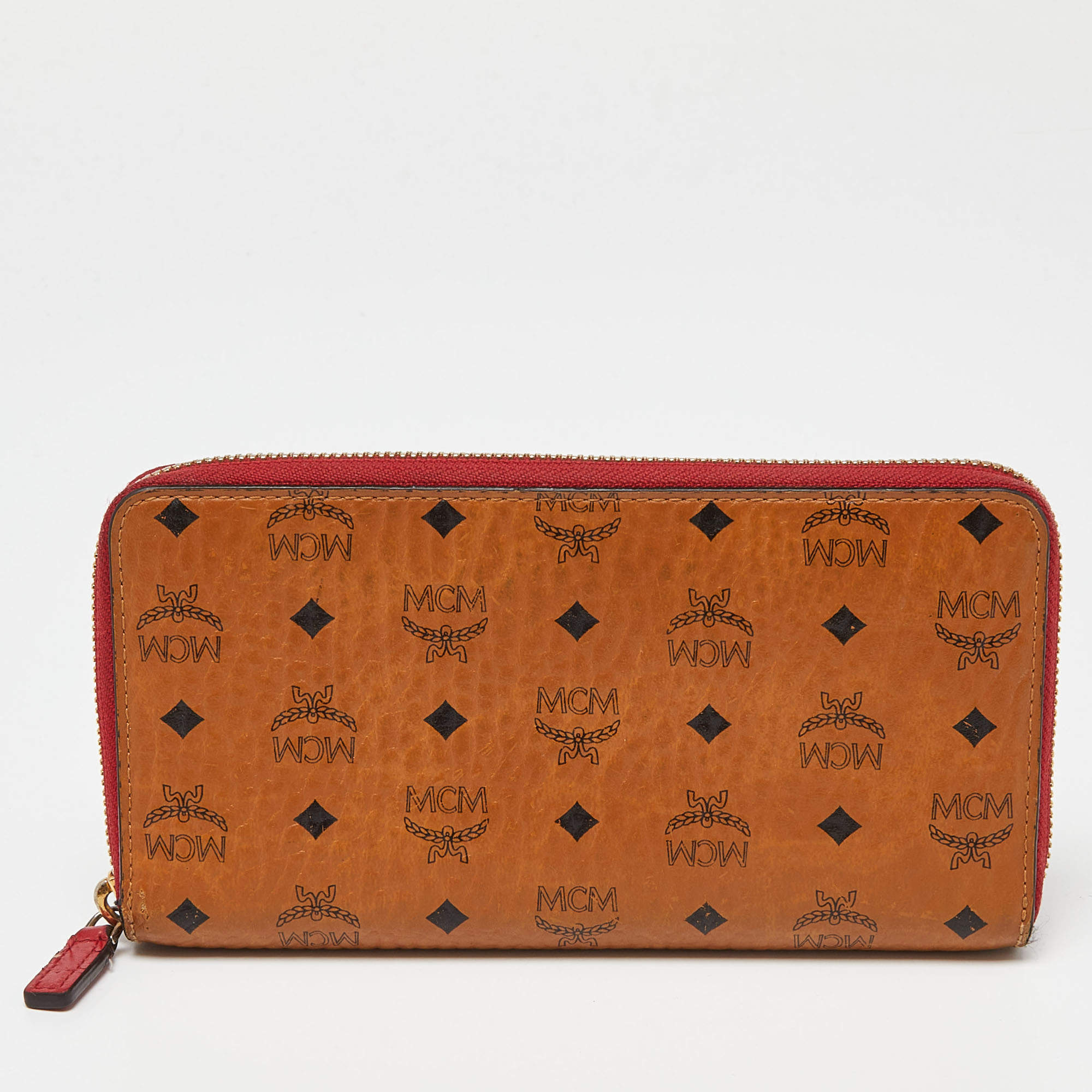 MCM Black/Cognac Visetos Coated Canvas Zip Around Wallet