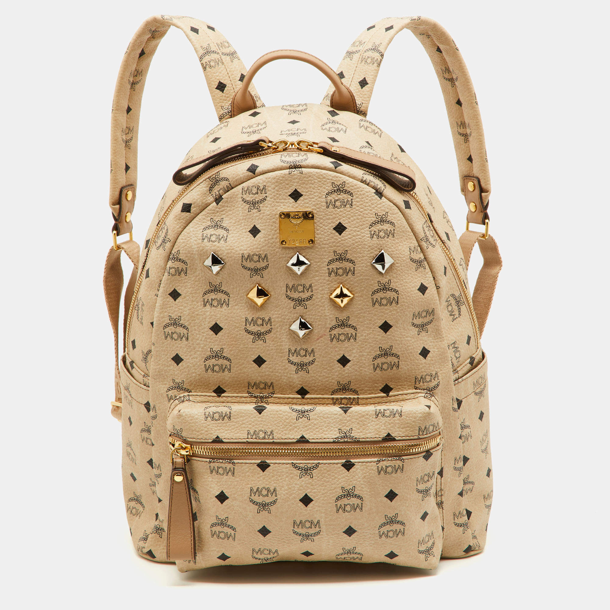 MCM Beige Visetos Coated Canvas and Leather Stark Side Studs Backpack