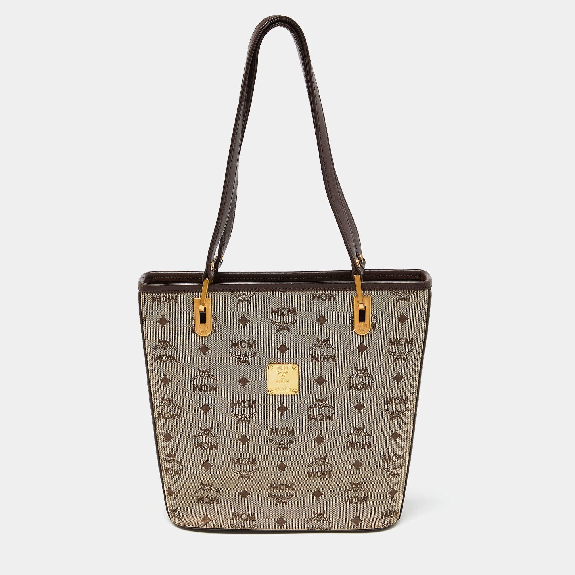 MCM Brown/Beige Visetos Canvas and Leather Shopper Tote