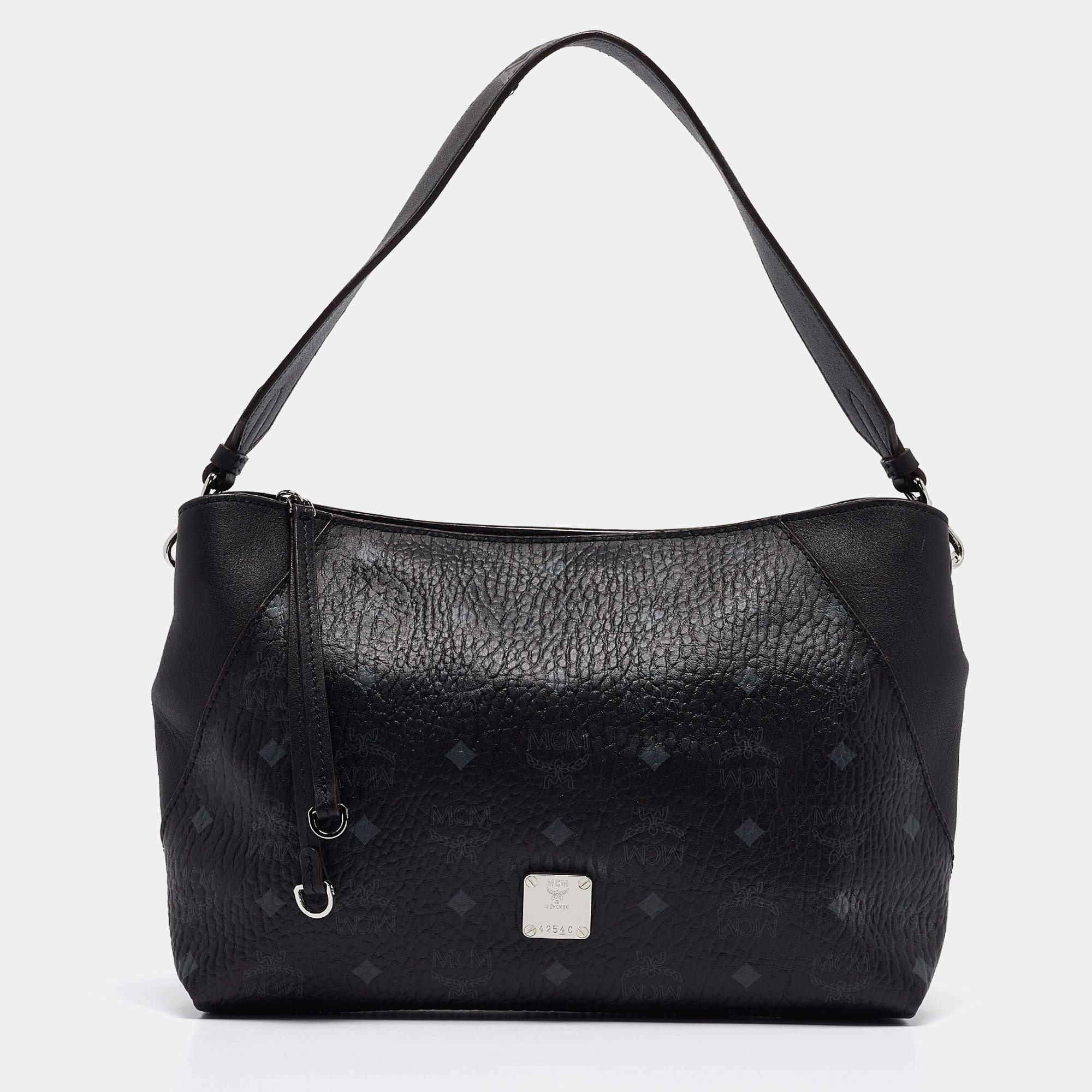 MCM Black Visetos Coated Canvas and Leather Klara Bag
