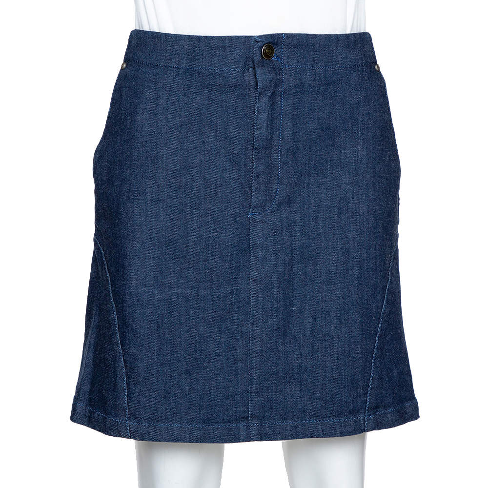 Pre Owned McQ by Alexander McQueen Indigo Denim Zip Detail A Line Mini Skirt S