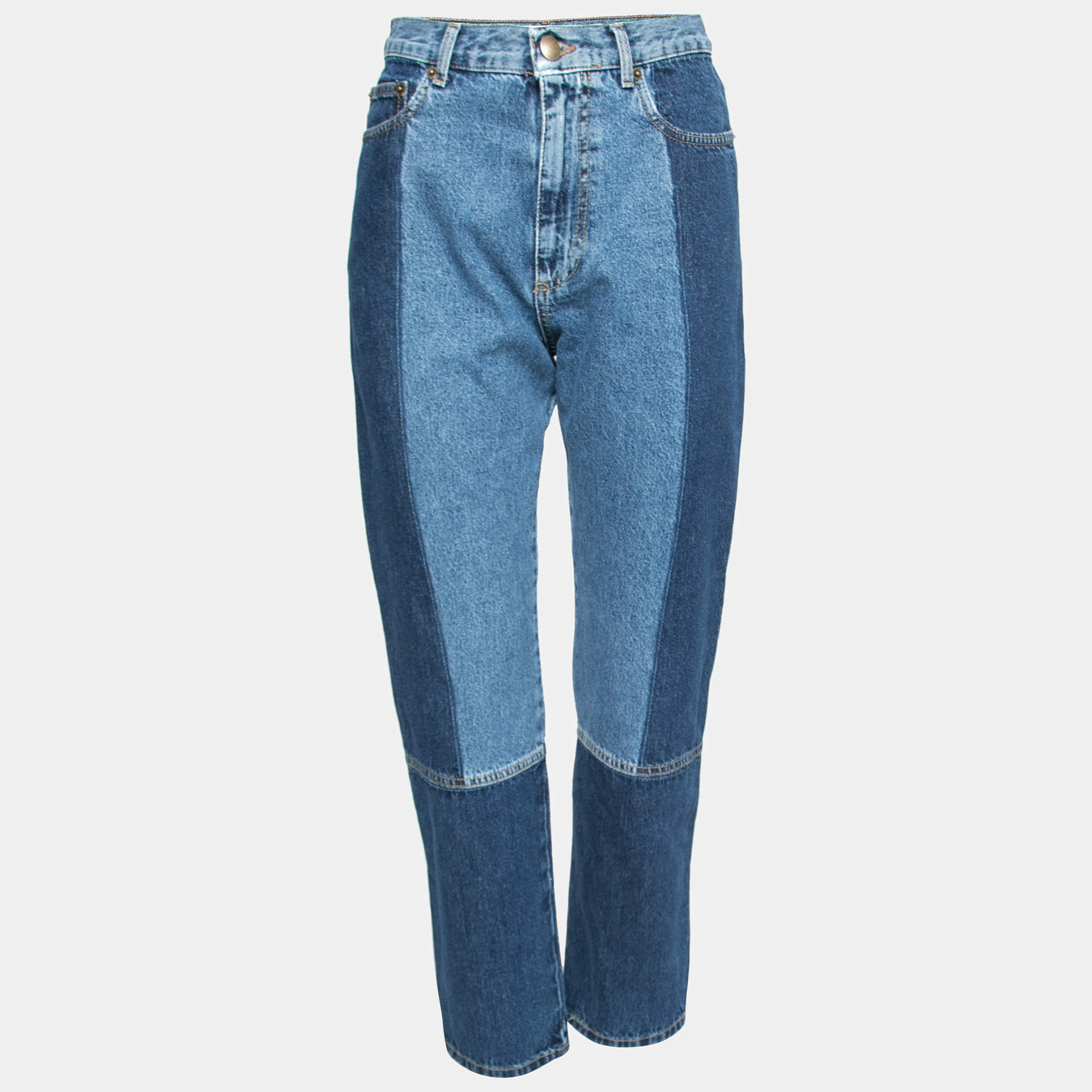Pre Owned McQ by Alexander McQueen Blue Denim Vintage Paneled High Waist Jeans M Waist 29