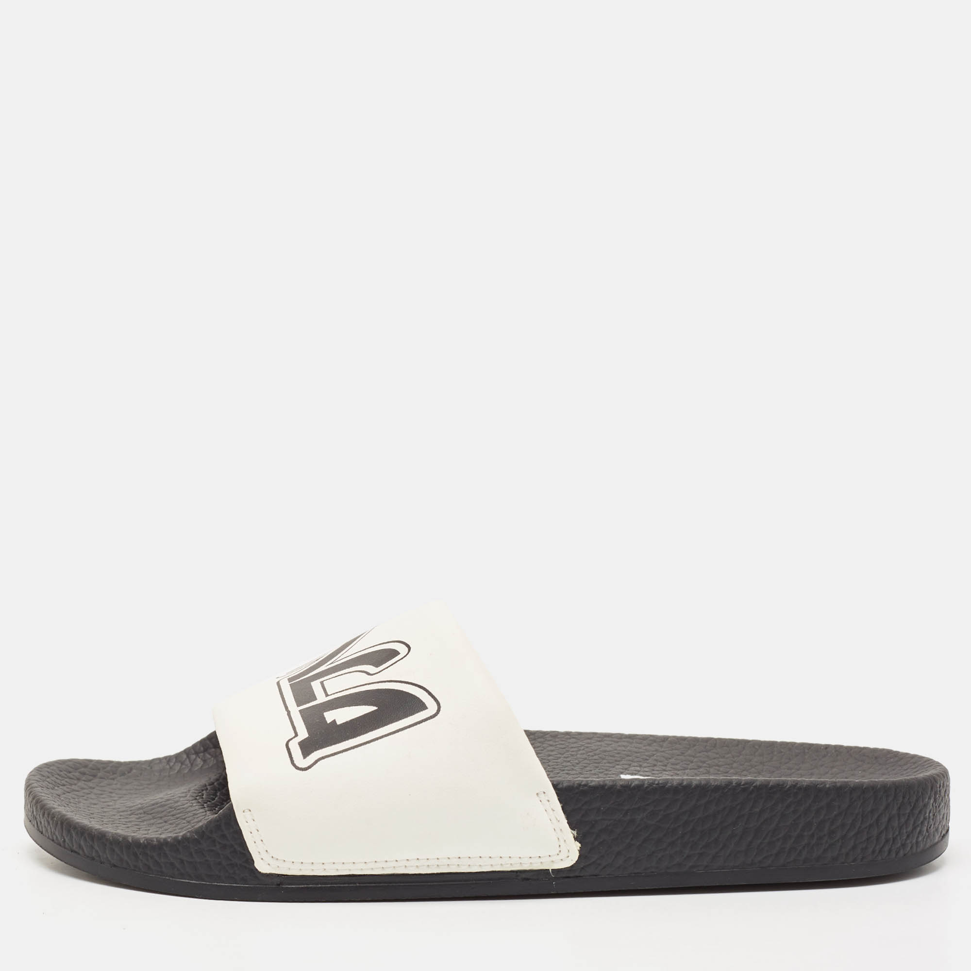 McQ by Alexander McQueen White/Black Leather Logo Flat Slides Size 38