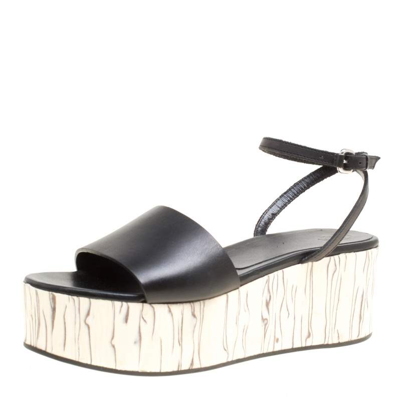 Pre Owned McQ by Alexander McQueen Black Leather Wooden Platform Ankle Wrap Sandals Size 38