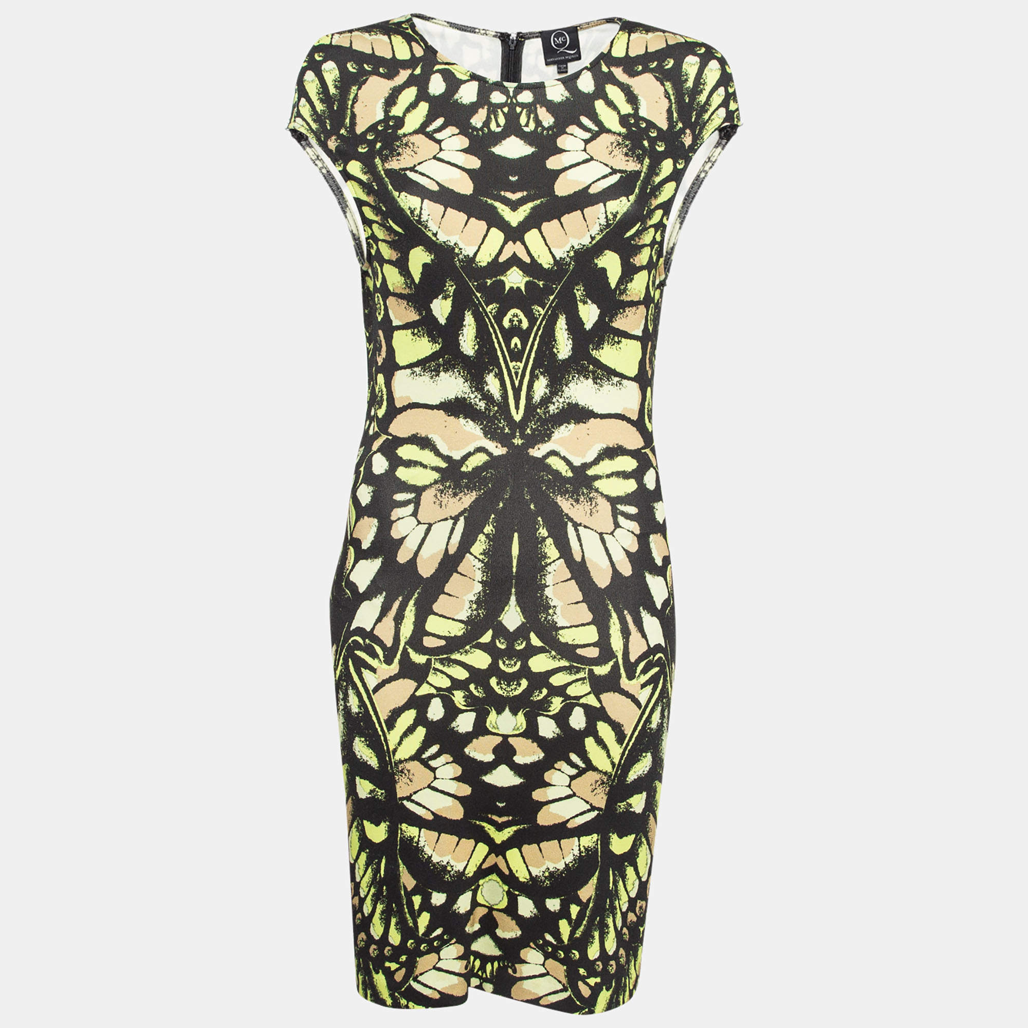Pre Owned McQ by Alexander McQueen Black Printed Jersey Bodycon Dress L
