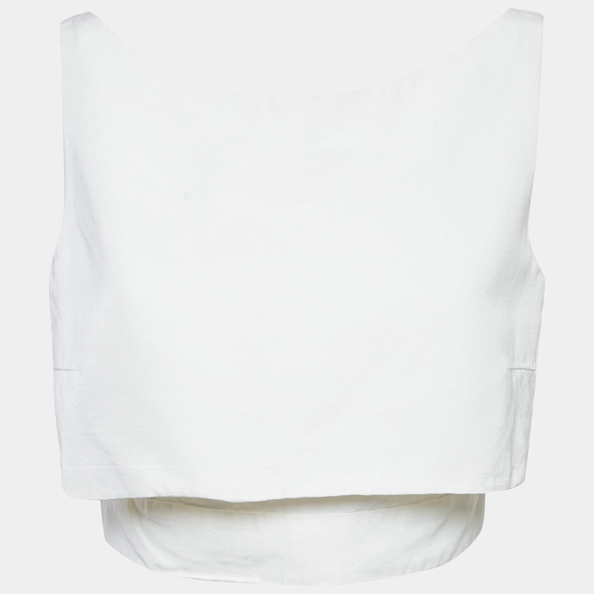 McQ by Alexander McQueen White Faille Cotton Blend Layered Crop Top M