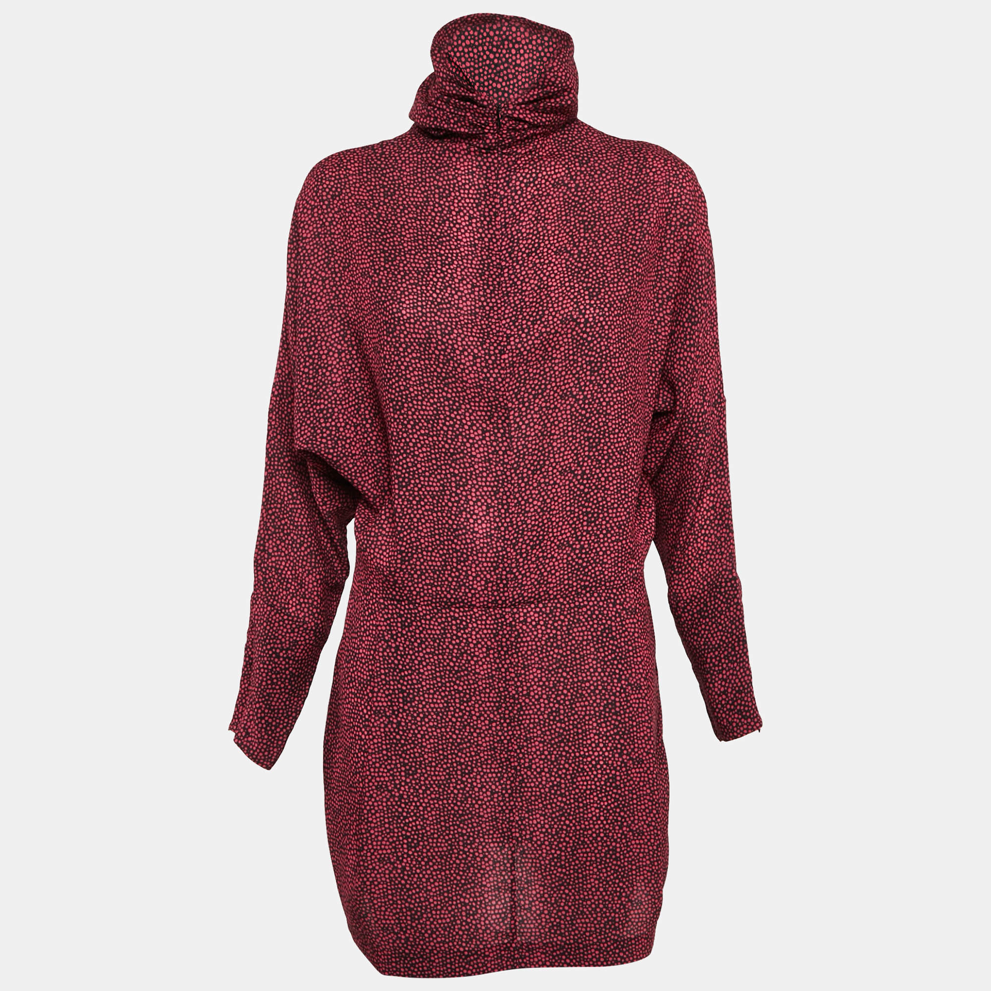 Pre Owned McQ by Alexander McQueen Pink Dot Print Crepe Turtle Neck Mini Dress M