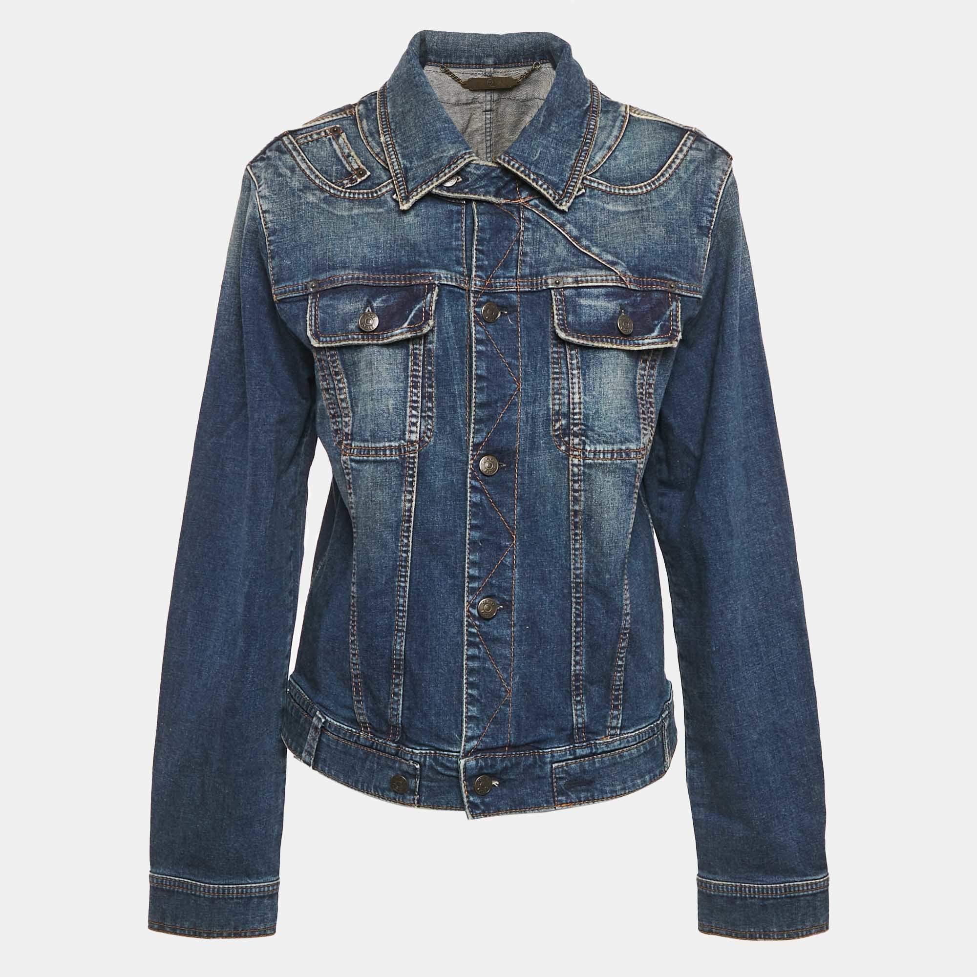 Pre Owned McQ by Alexander McQueen Blue Faded Denim Button Front Jacket L