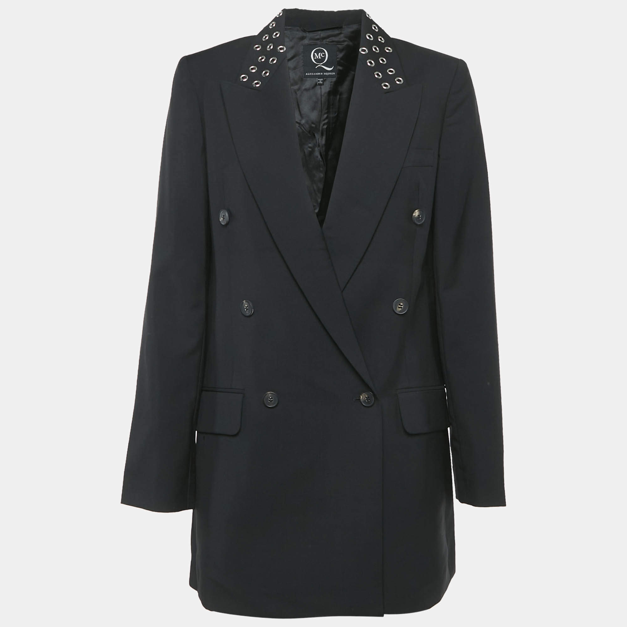 Pre Owned McQ by Alexander McQueen Black Eyelet Collar Wool Blend Double Breasted Blazer S