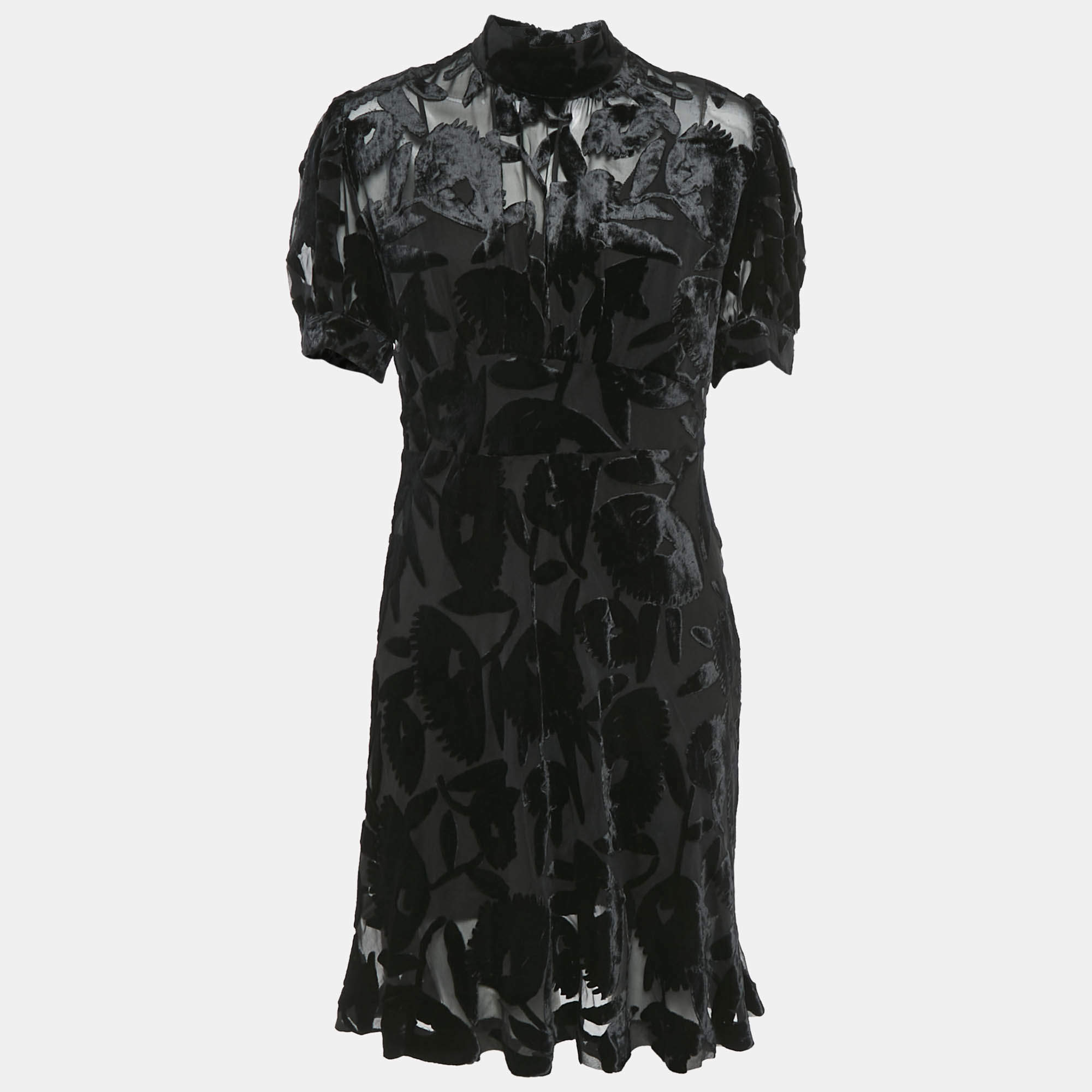 Pre Owned McQ by Alexander McQueen Black Patterned Velvet Short Dress M