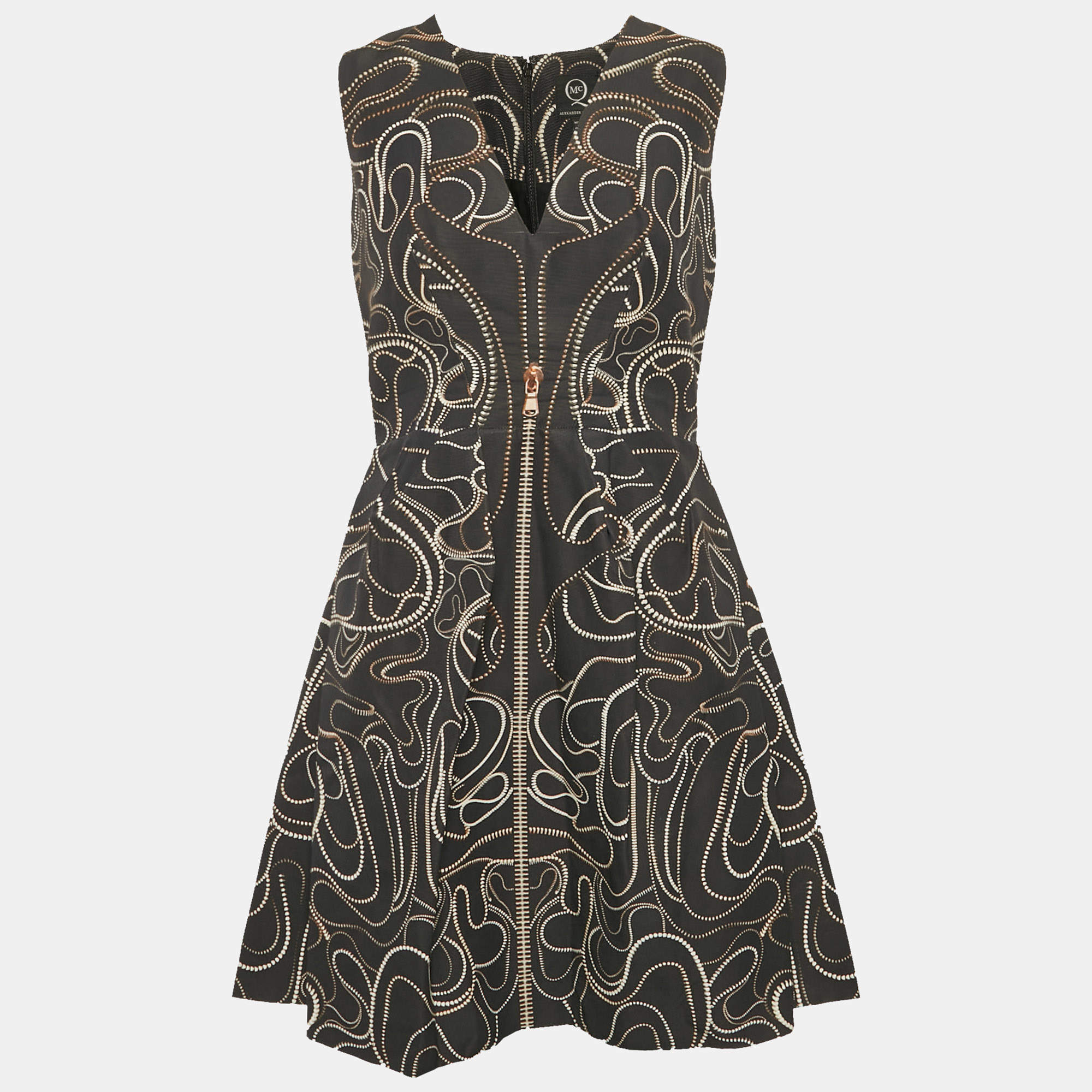 McQ by Alexander McQueen Navy Blue Zipper Print Cotton Blend Mini Dress M