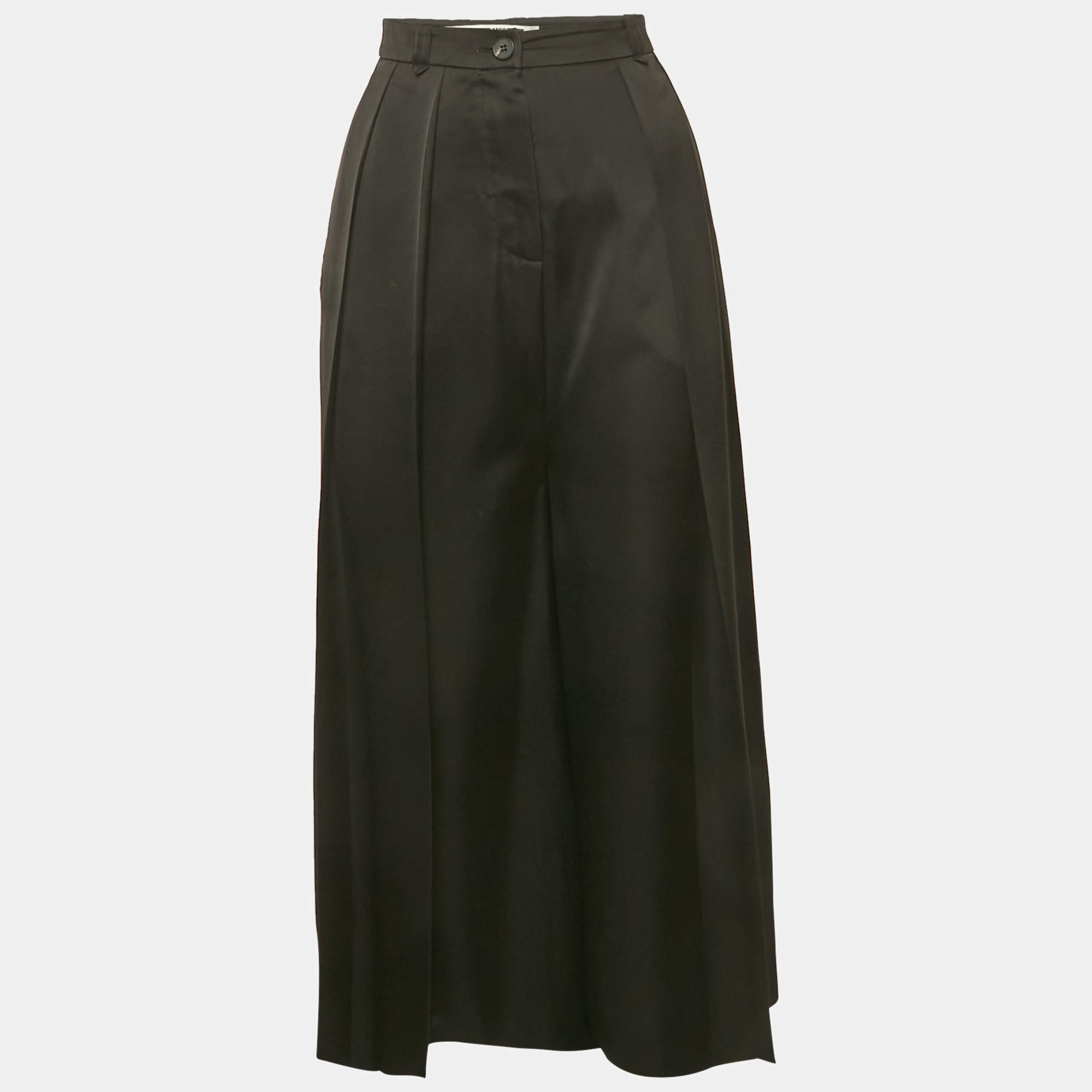 Pre Owned McQ by Alexander McQueen Black Satin Pleated Culottes S 