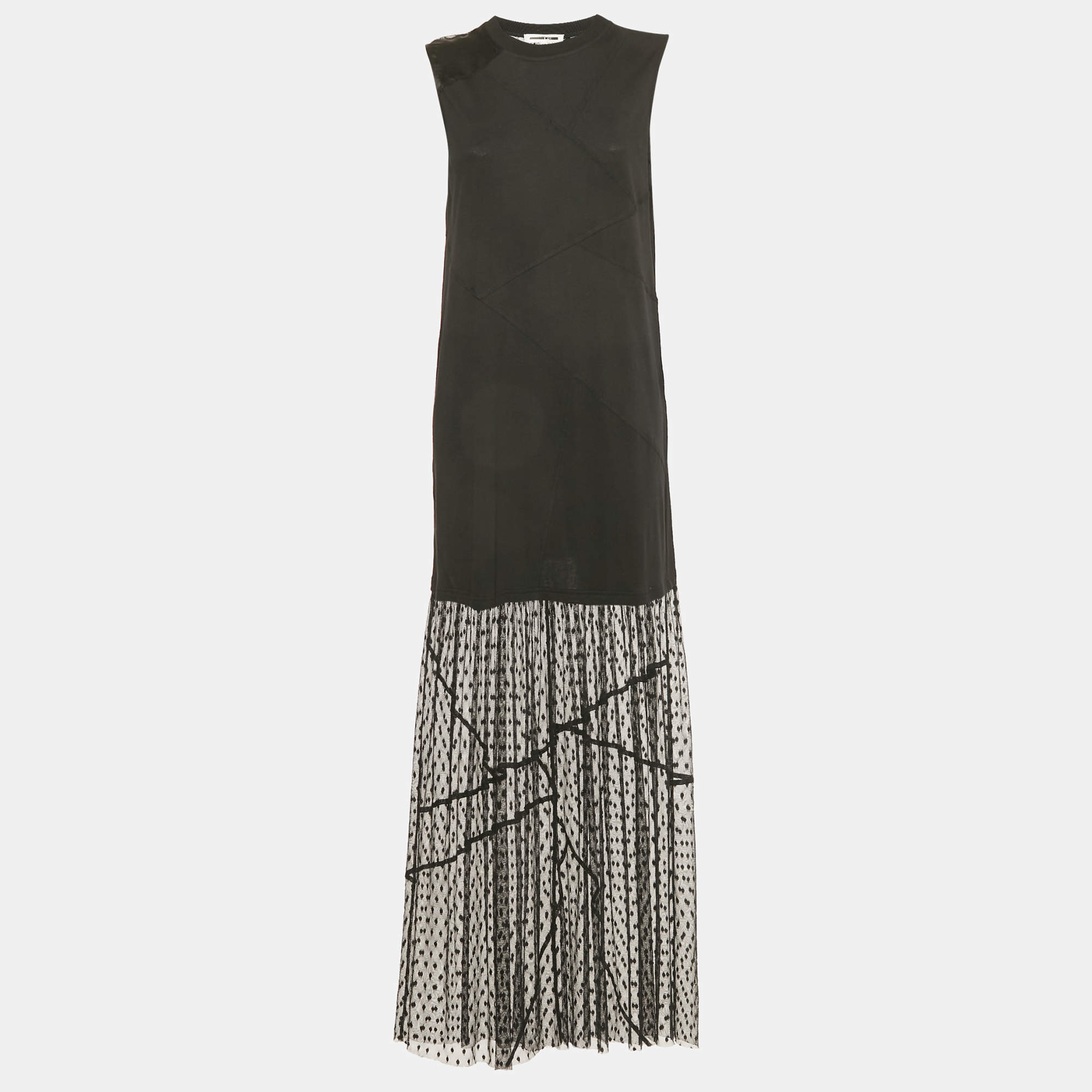 Pre Owned McQ by Alexander McQueen Black Jersey and Mesh Maxi Dress M