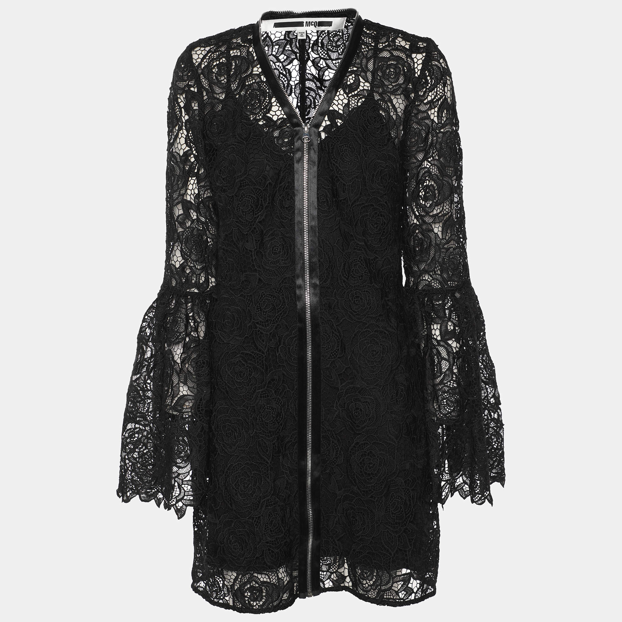 Pre Owned McQ by Alexander McQueen Black Lace Front Zip Dress S