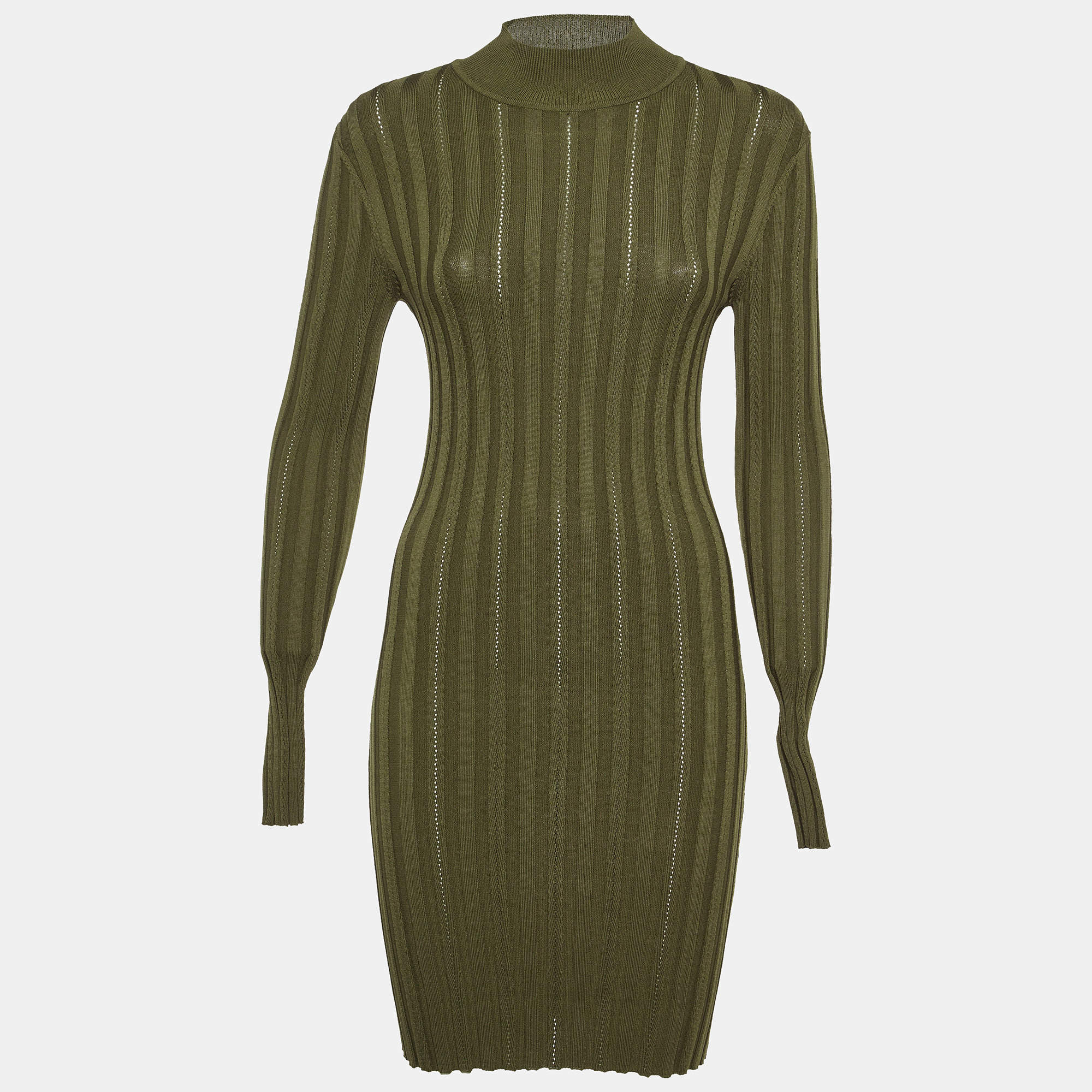 Pre Owned McQ by Alexander McQueen Green Rib Knit Bodycon Dress M