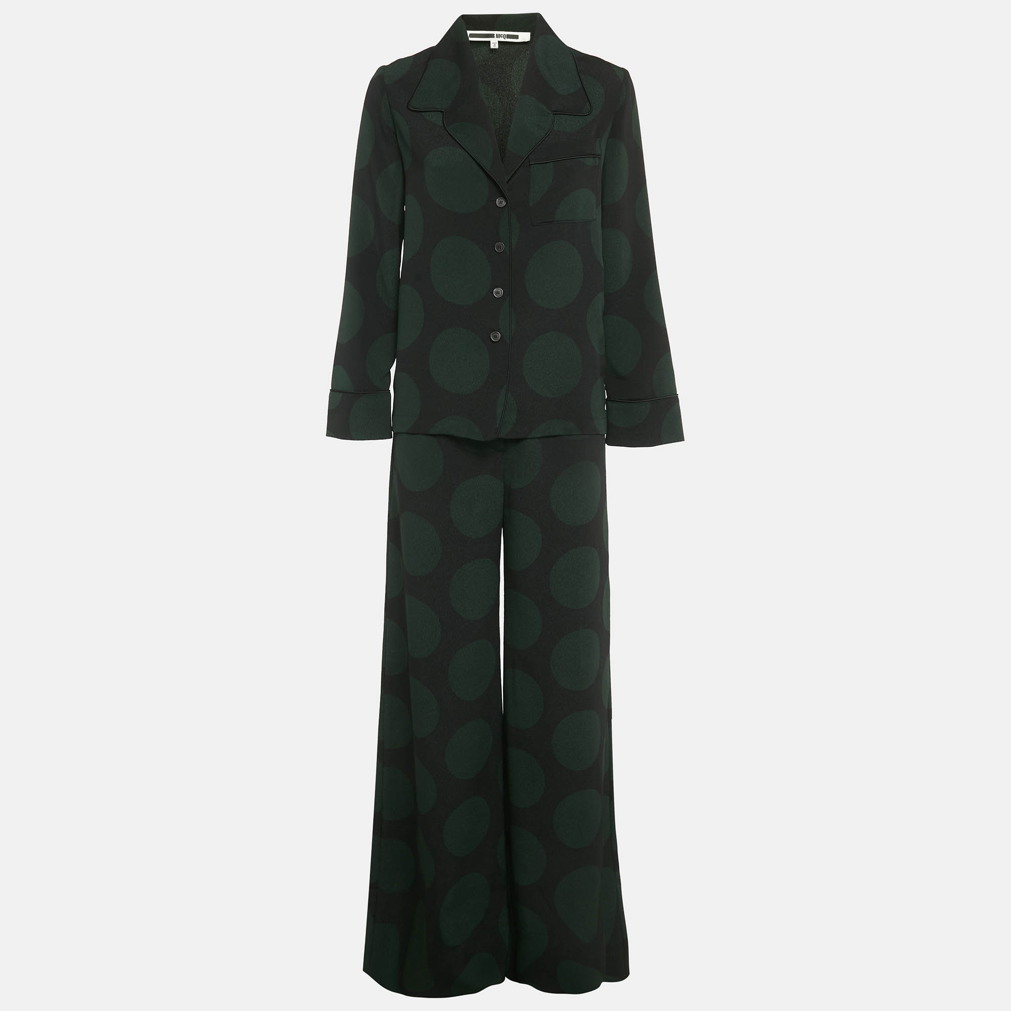 Pre Owned McQ by Alexander McQueen Black Big Polka Dot Crepe Top & Pants Set S 