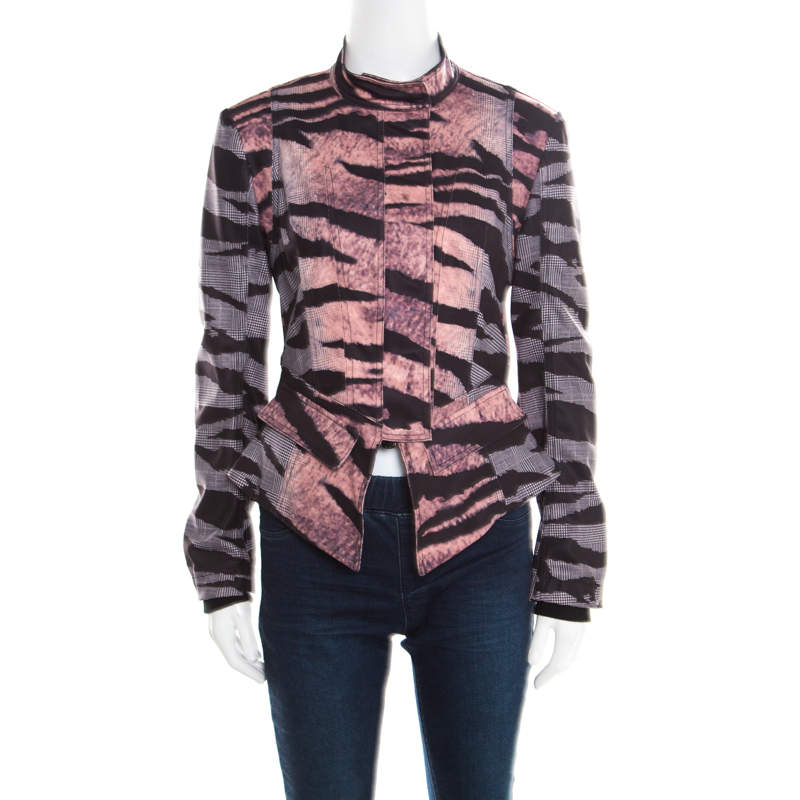 Pre Owned McQ by Alexander McQueen Multicolor Houndstooth and Animal Printed Angular Peplum Jacket S