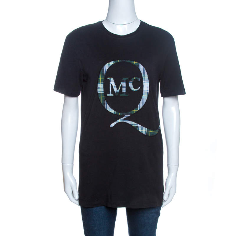 Pre Owned McQ by Alexander McQueen Black Logo Patch Detail T-Shirt XS