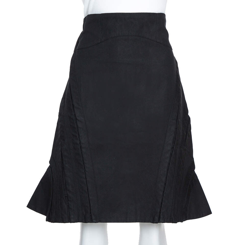 Pre Owned McQ by Alexander McQueen Black Cotton Structured A Line Skirt L