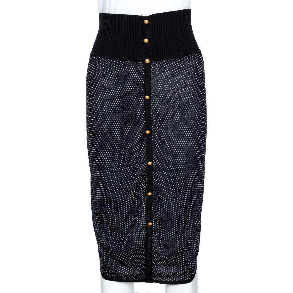 McQ by Alexander McQueen Monochrome Patterned Stretch Knit Button Detail Skirt XS