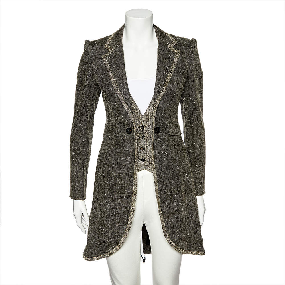 McQ by Alexander McQueen Grey Linen Button Front Blazer Coat S