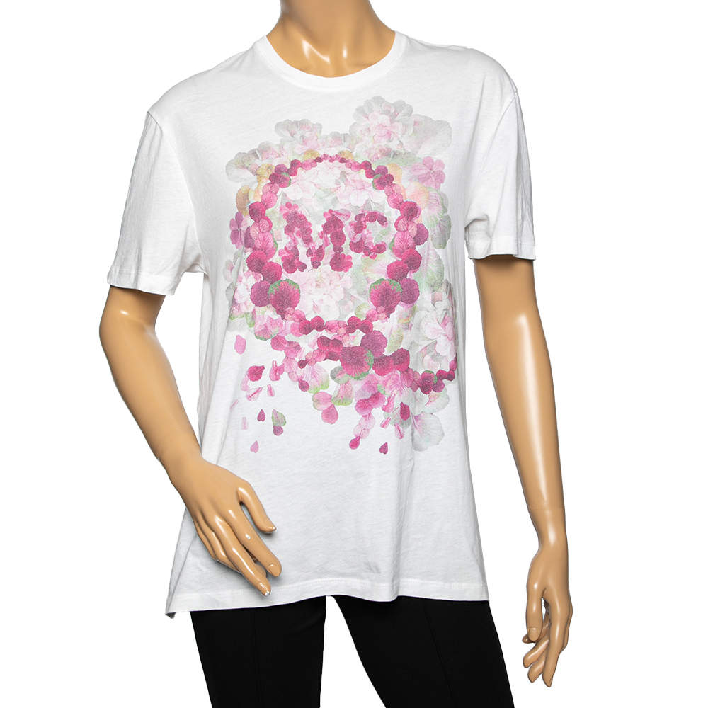 McQ by Alexander McQueen White Cotton Floral Print Top M
