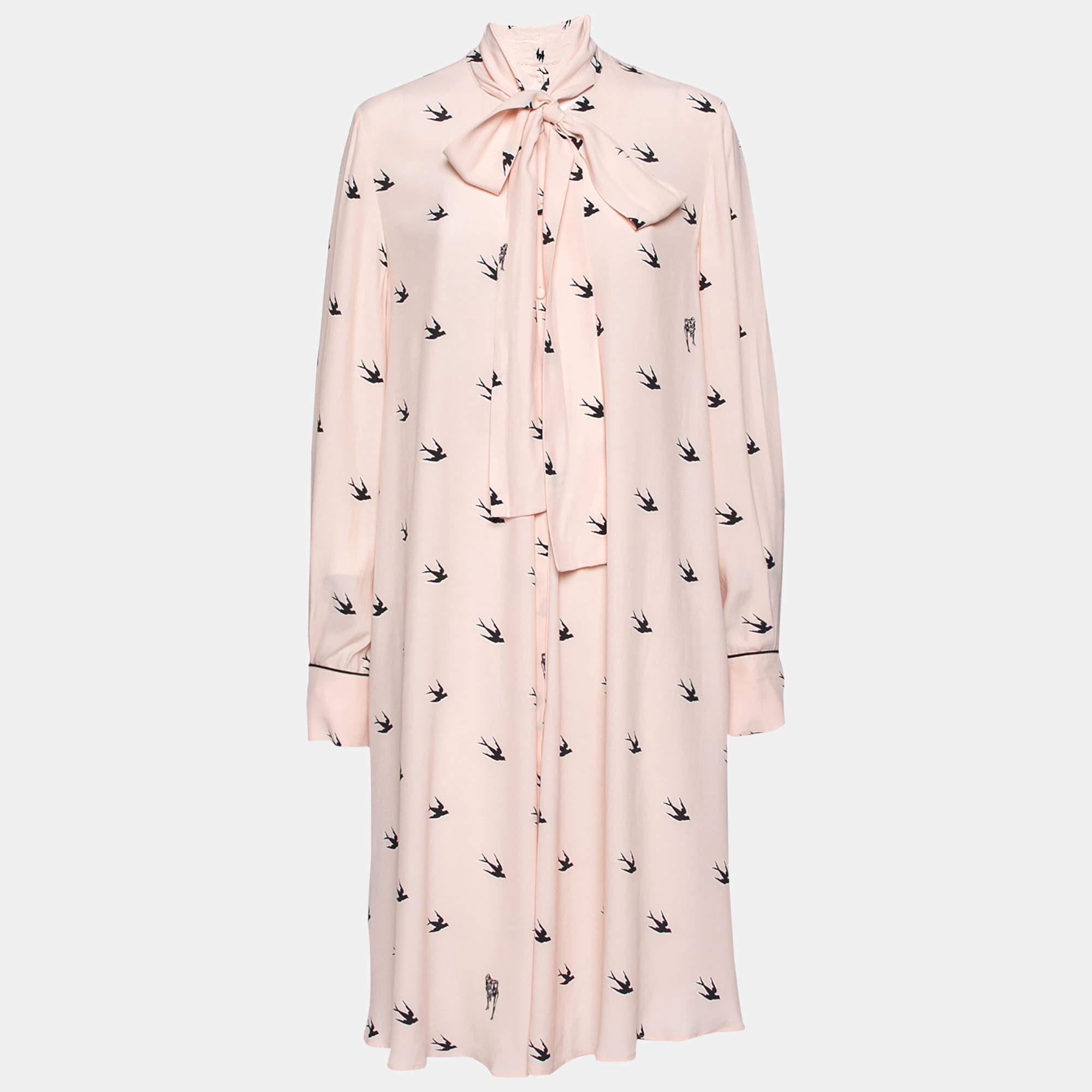 مملوكة مسبقًا McQ by Alexander McQueen Pink Crepe Swallow Motif Neck Tie Dress M