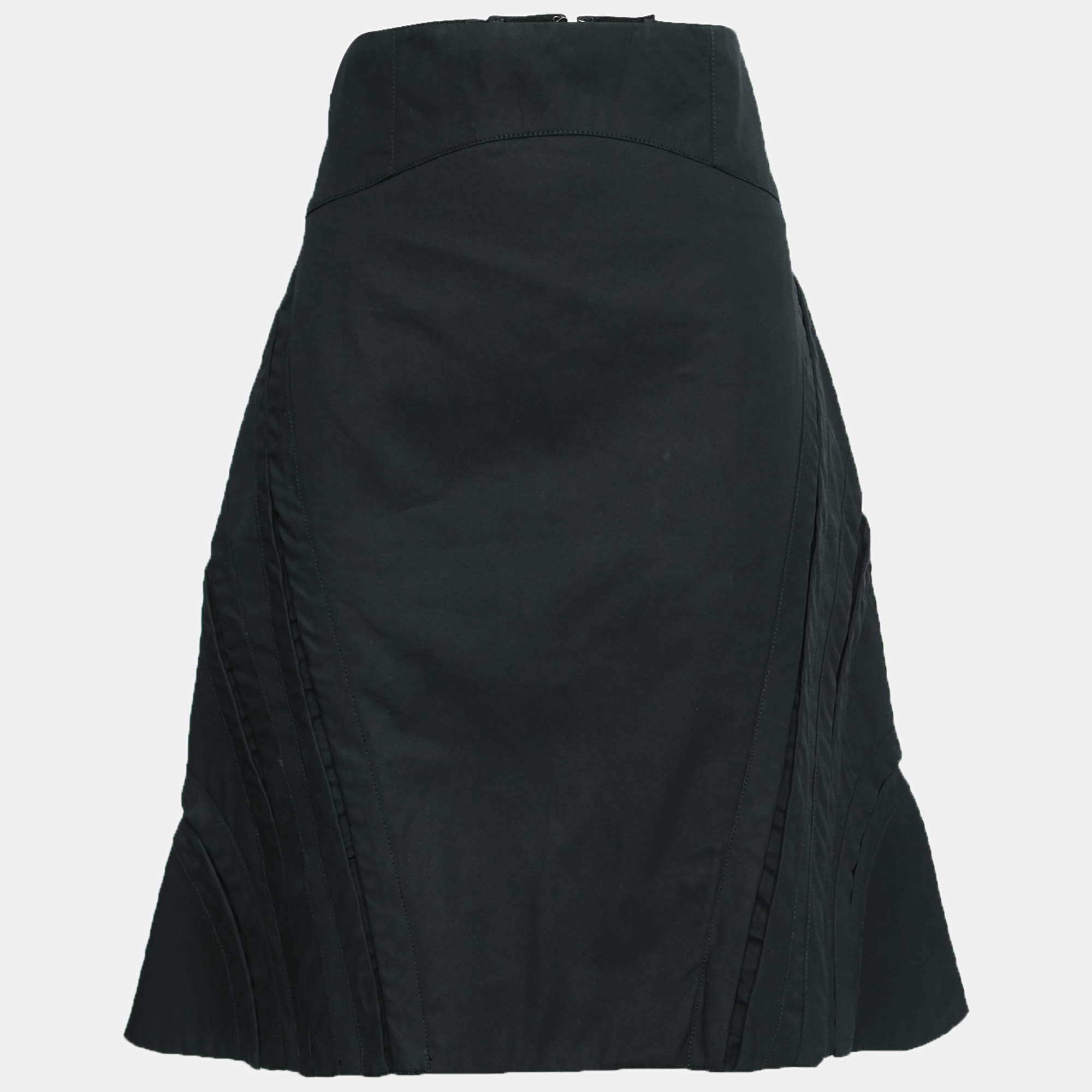 Pre Owned McQ by Alexander McQueen Black Cotton Structured A Line Skirt L
