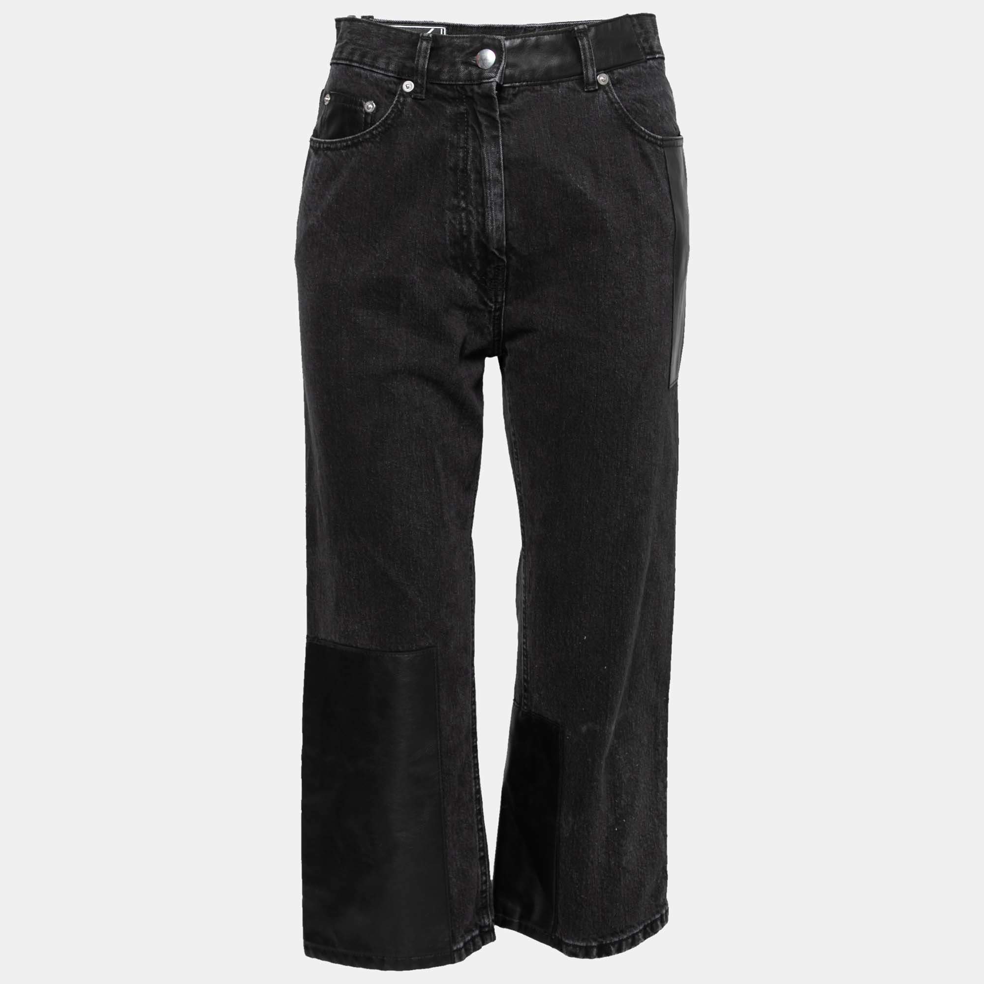 Pre Owned McQ by Alexander McQueen Black Denim & Faux Leather Jeans S Waist 28