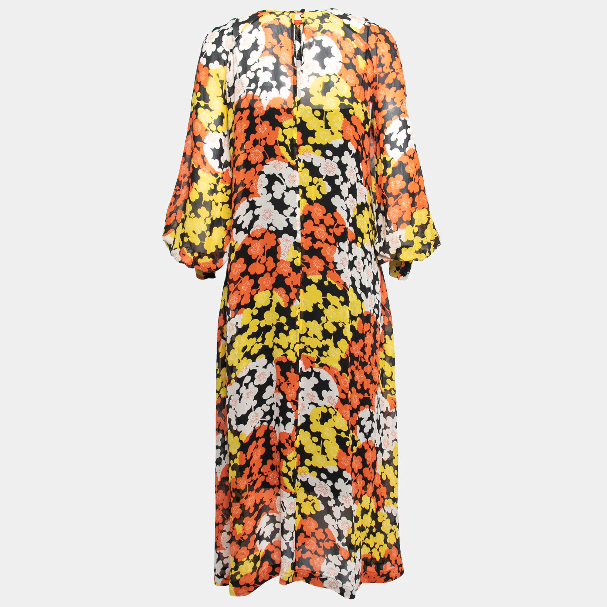 Pre Owned McQ by Alexander McQueen Black Floral Print Silk Midi Dress S