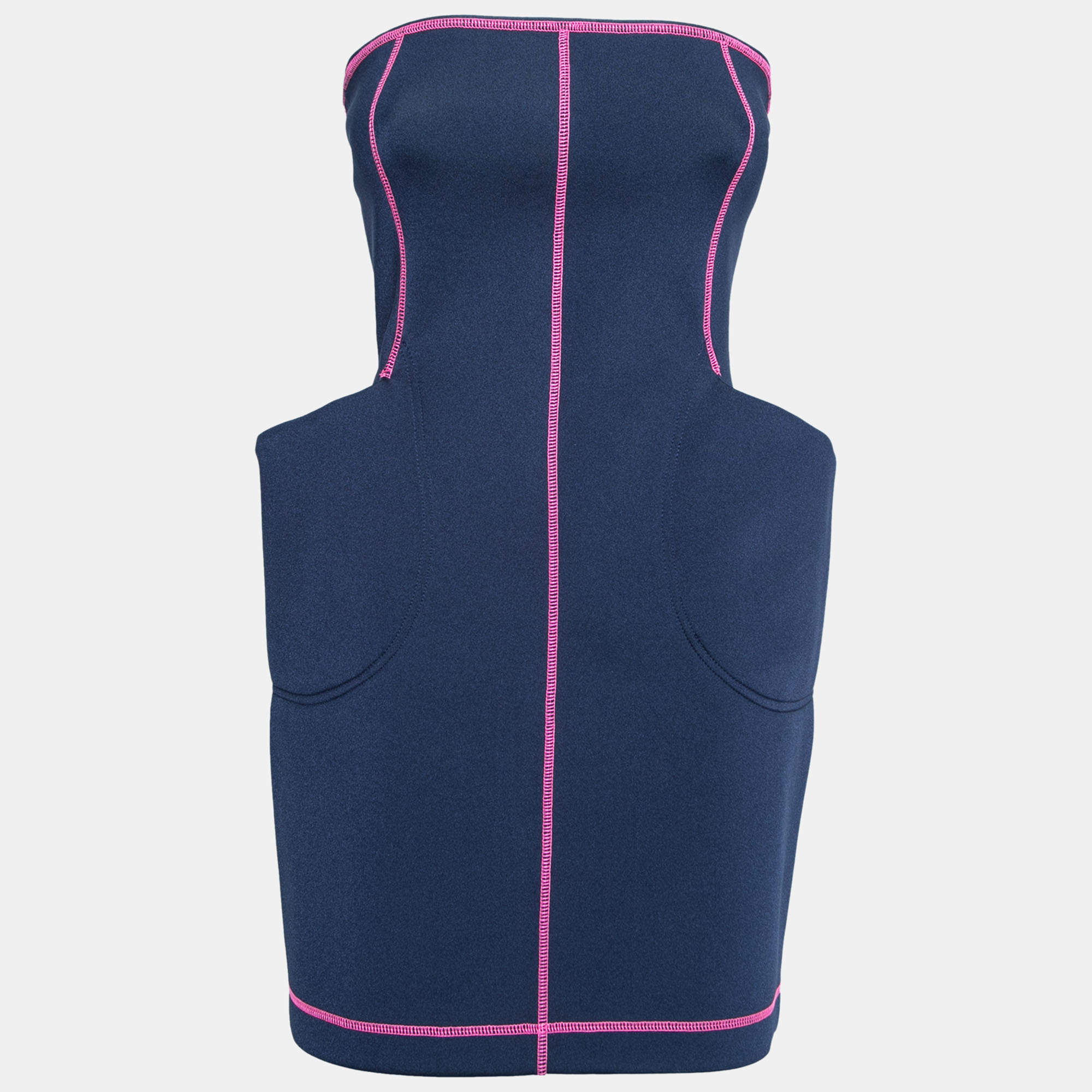مملوكة مسبقًا McQ by Alexander McQueen Navy Blue Neoprene Bustier Dress M  